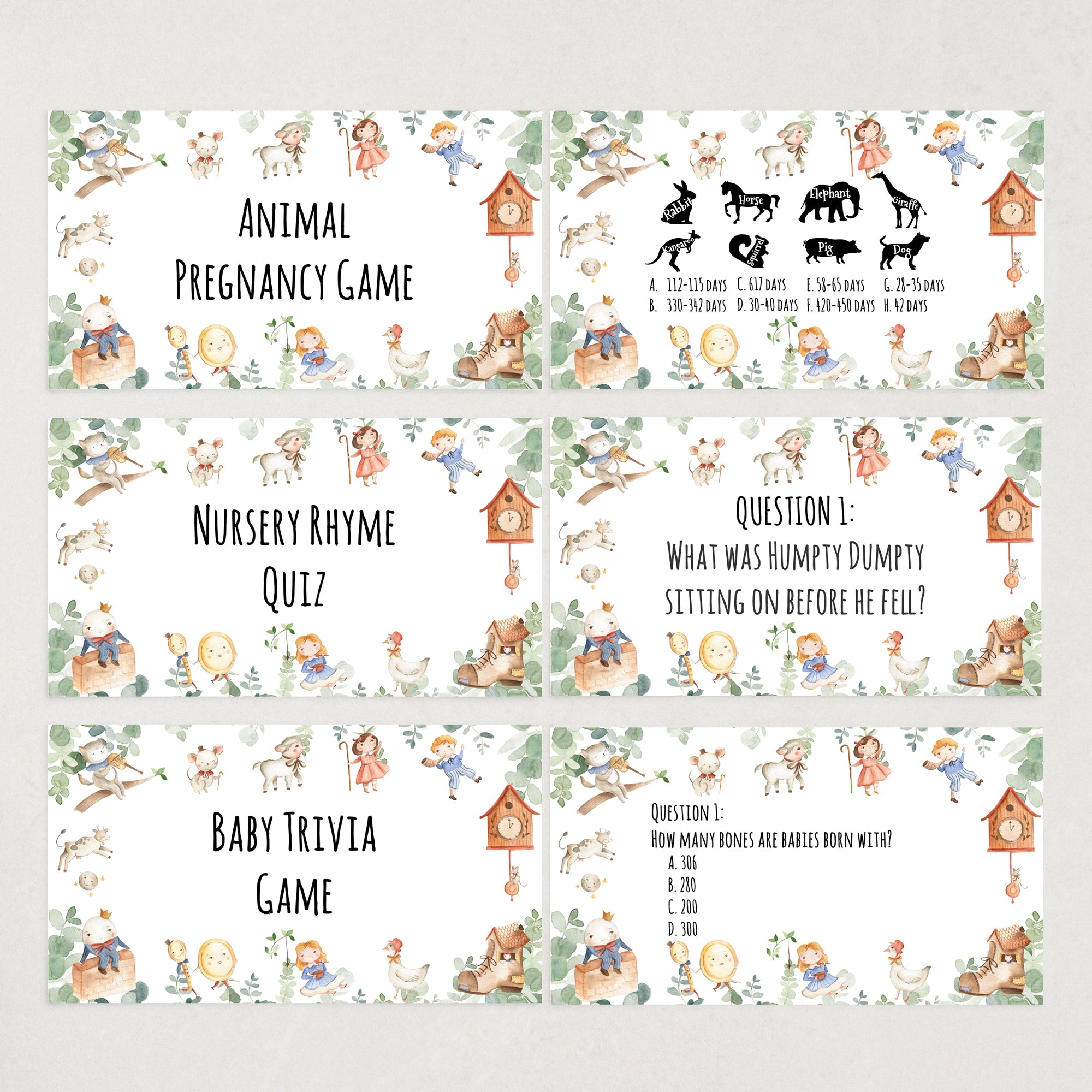 Nursery Rhyme Virtual Baby Shower Games