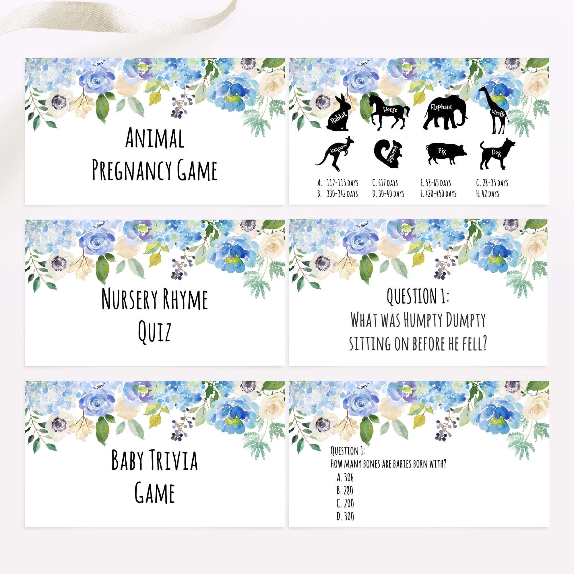 Blue Floral Virtual Baby Shower Games