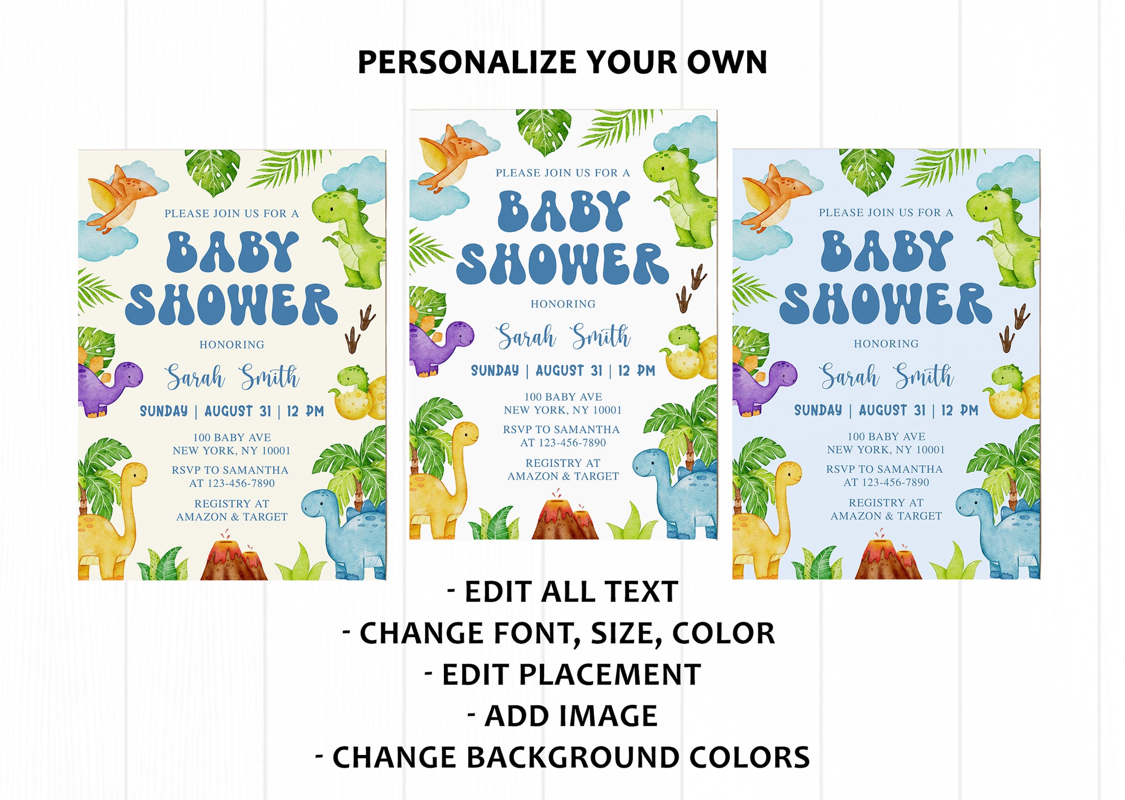 Colorful Dinosaurs Baby Shower Invite & Games