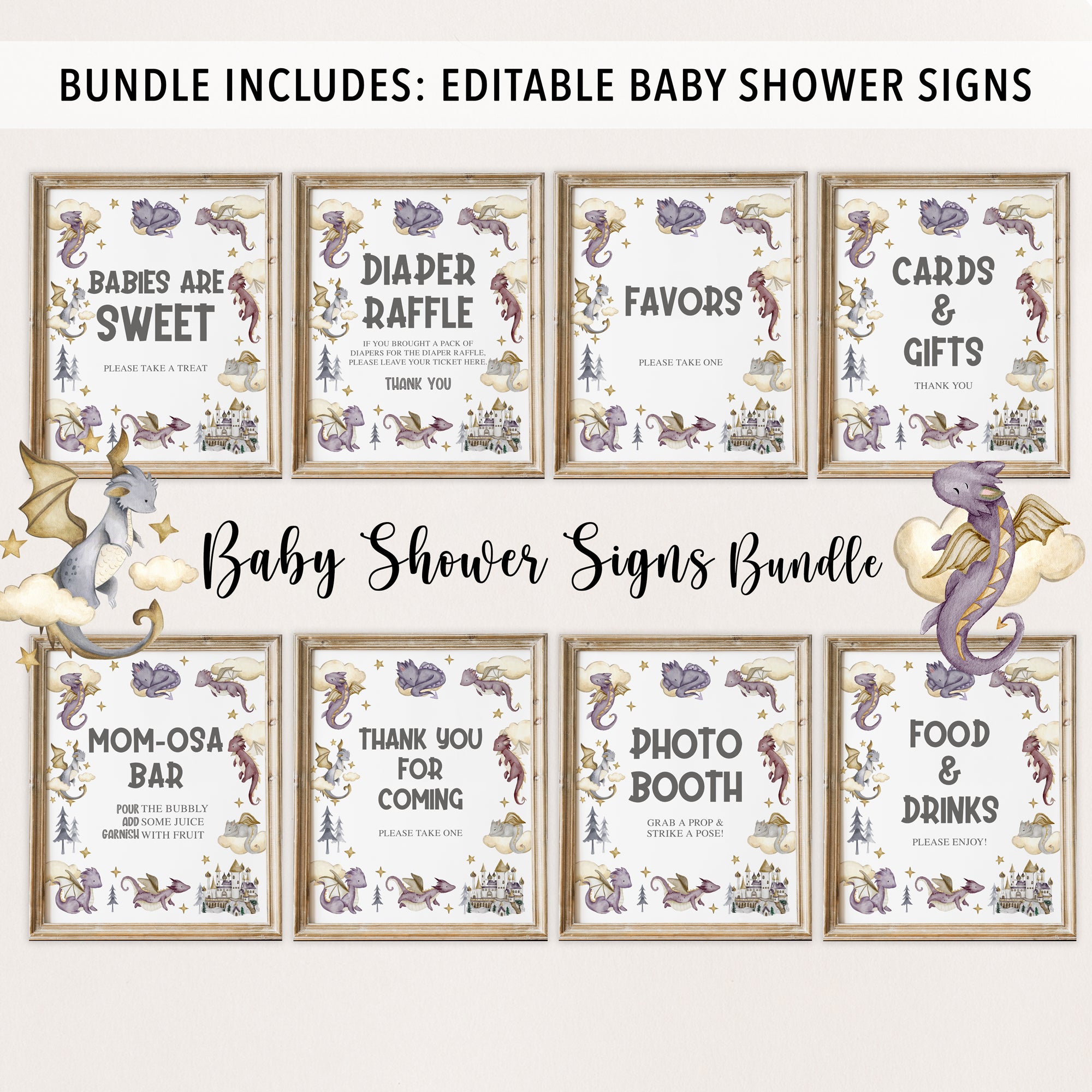 Complete Purple Dragon Baby Shower Bundle