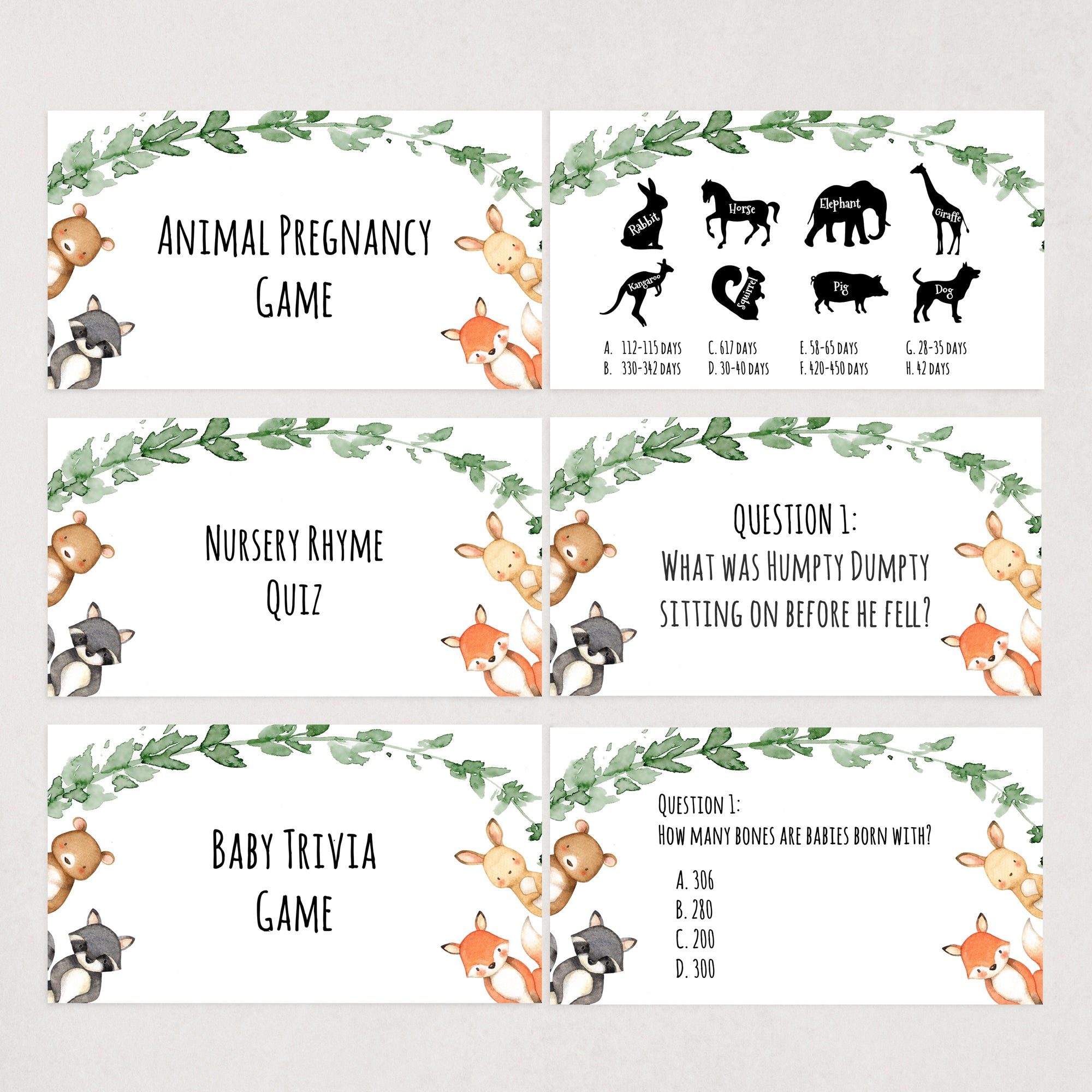 Woodland Animals Baby Shower Games