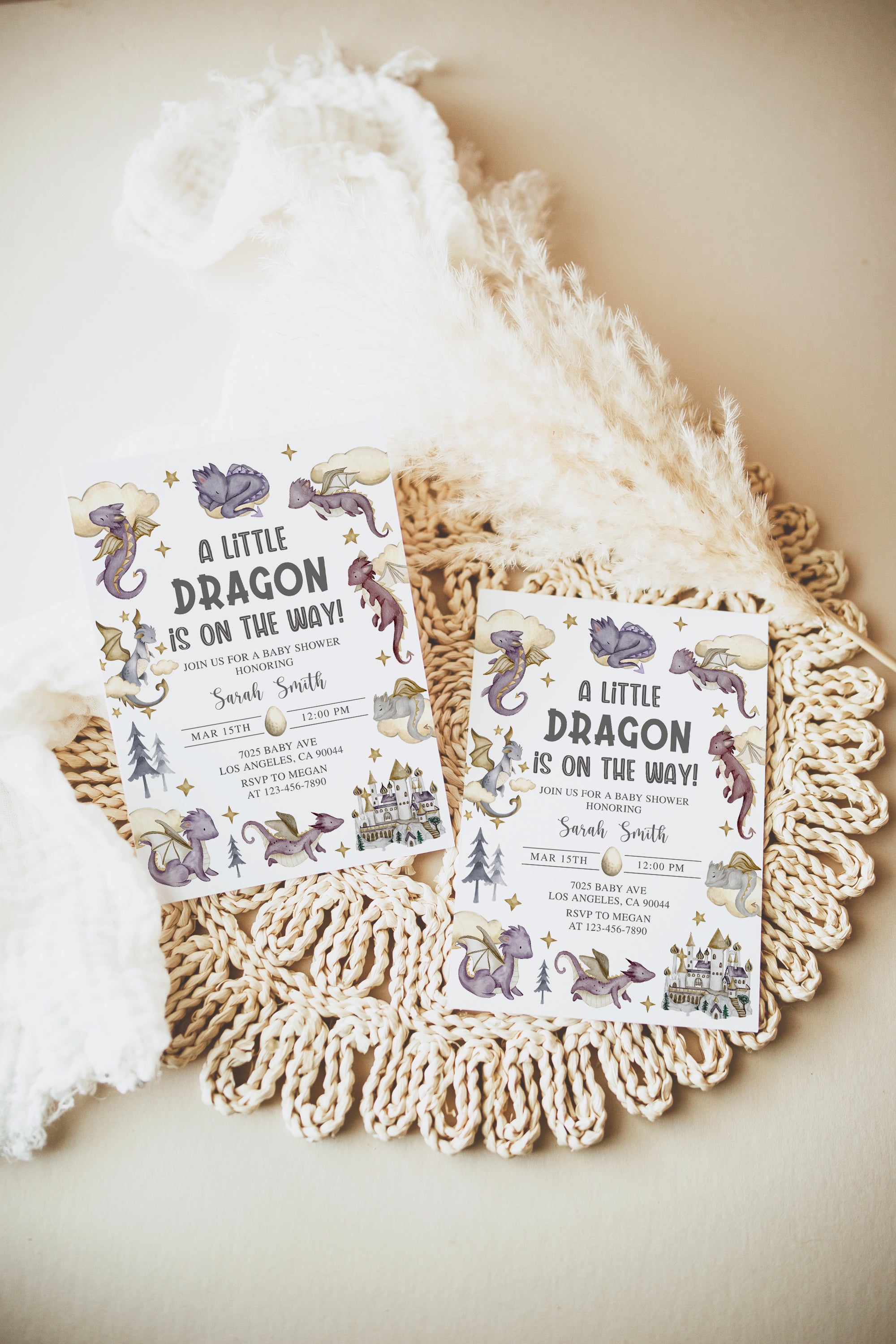 Purple Dragon Baby Shower Invite