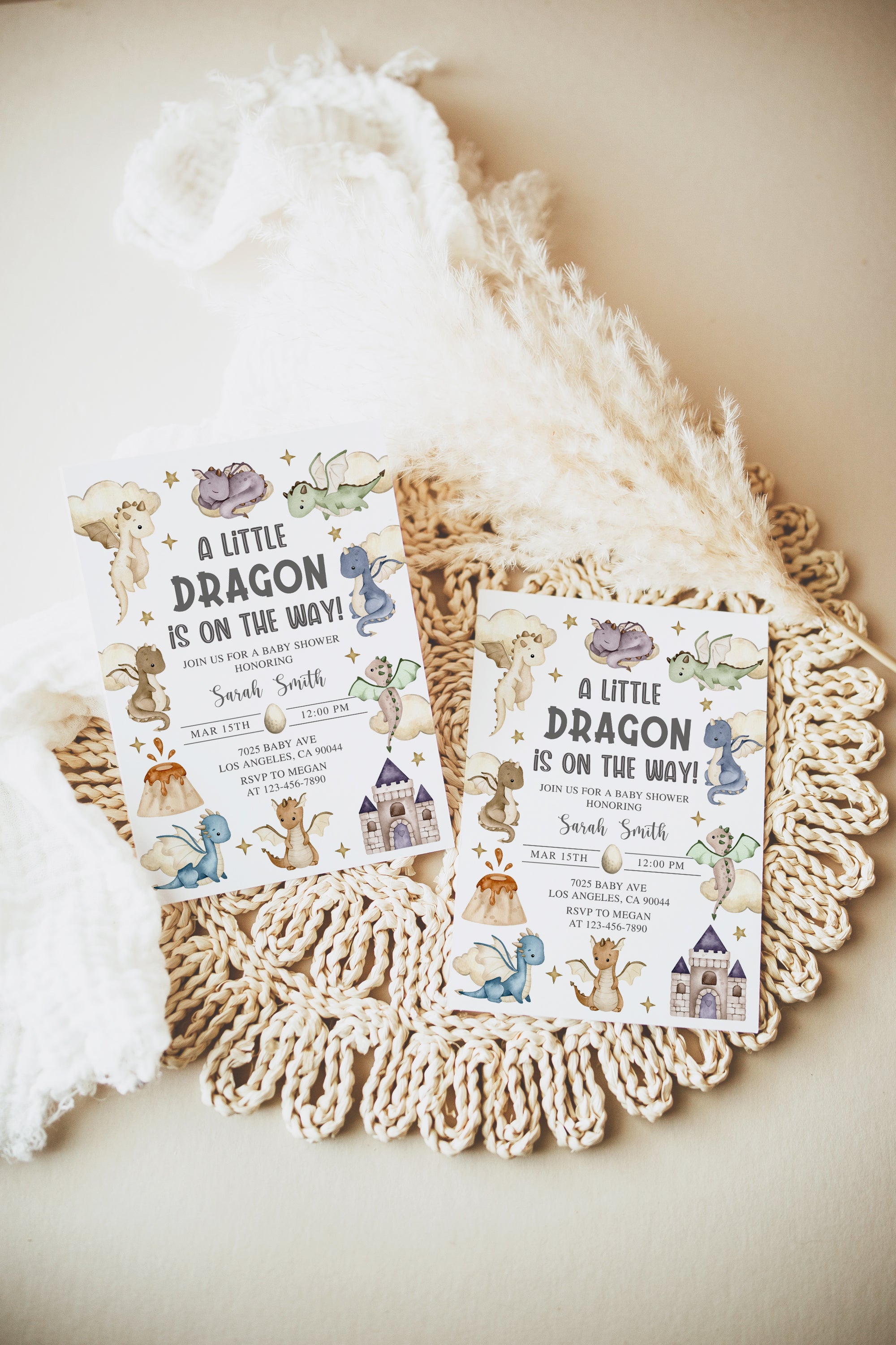 Colorful Dragon Baby Shower Invite