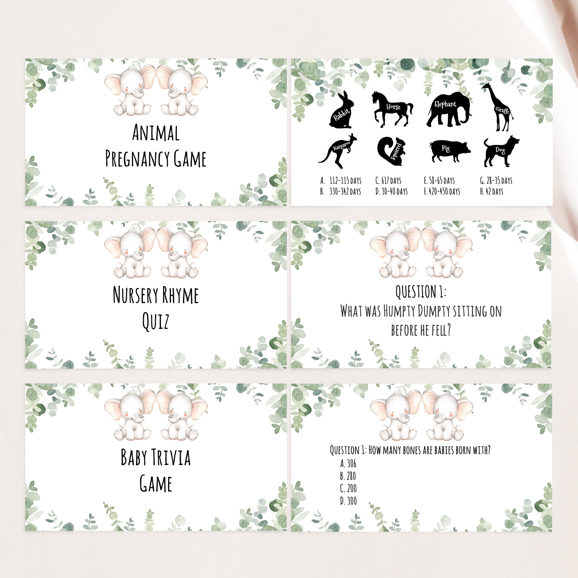 Twin Elephants Virtual Baby Shower Games