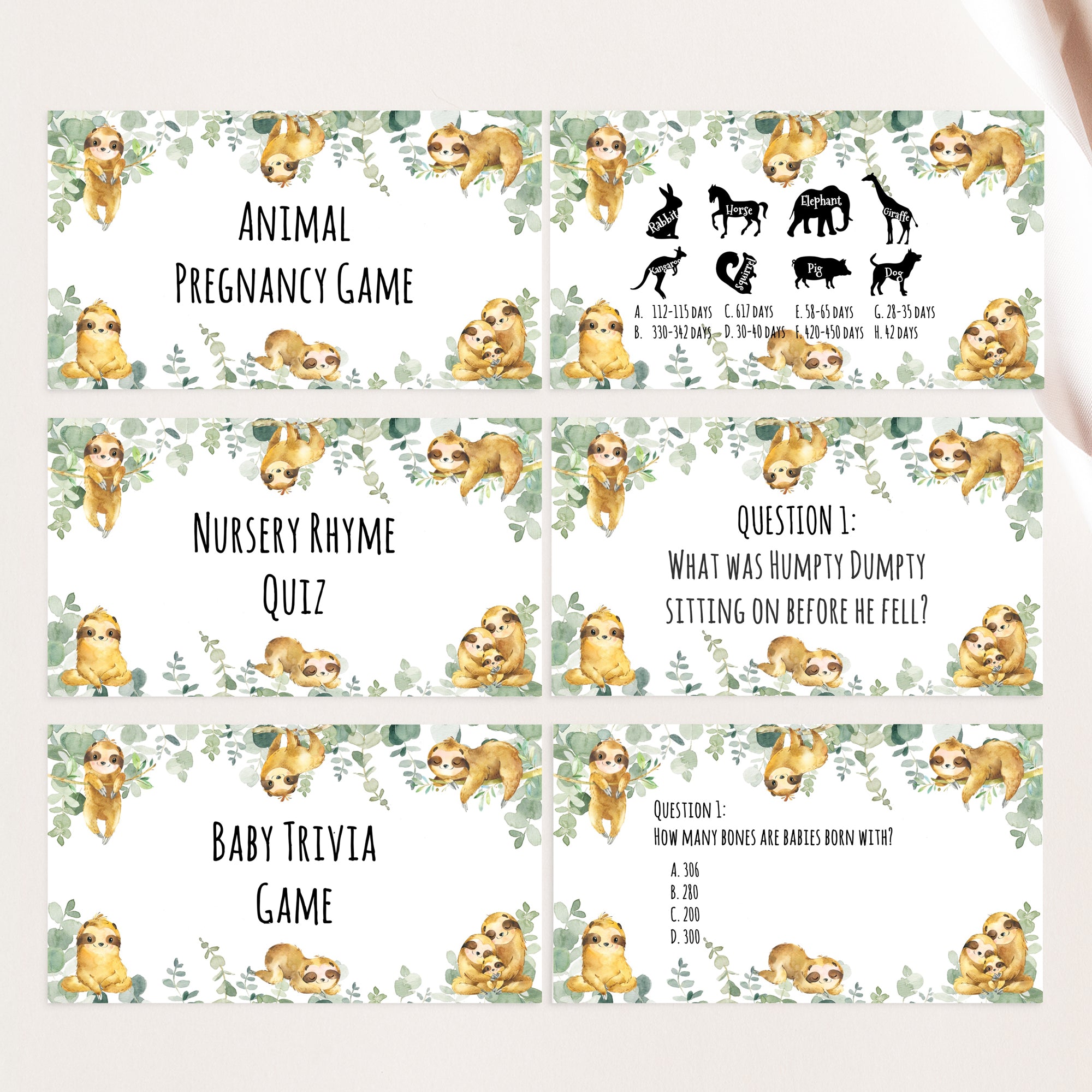 Sloth Virtual Baby Shower Games