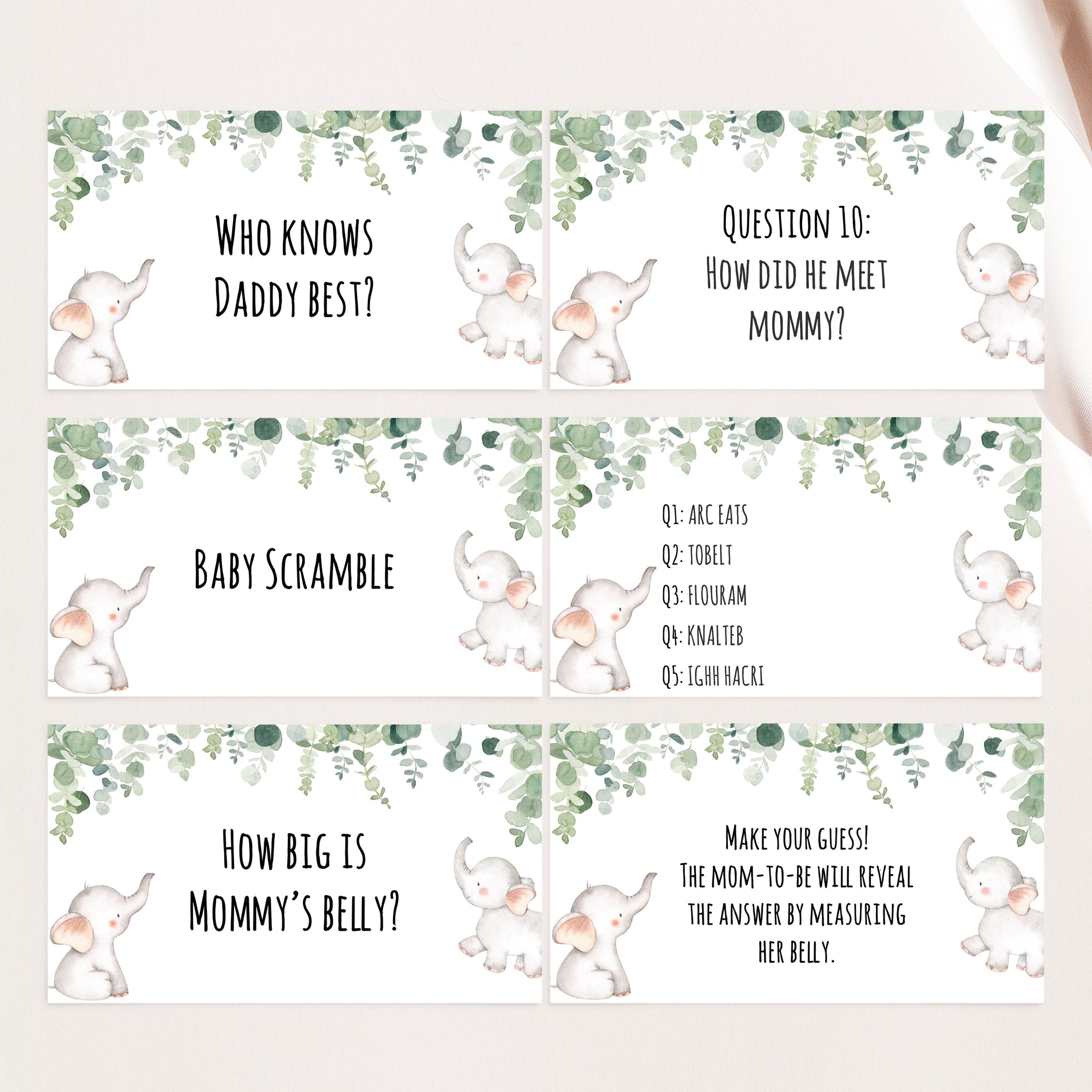 Elephant Virtual Baby Shower Games