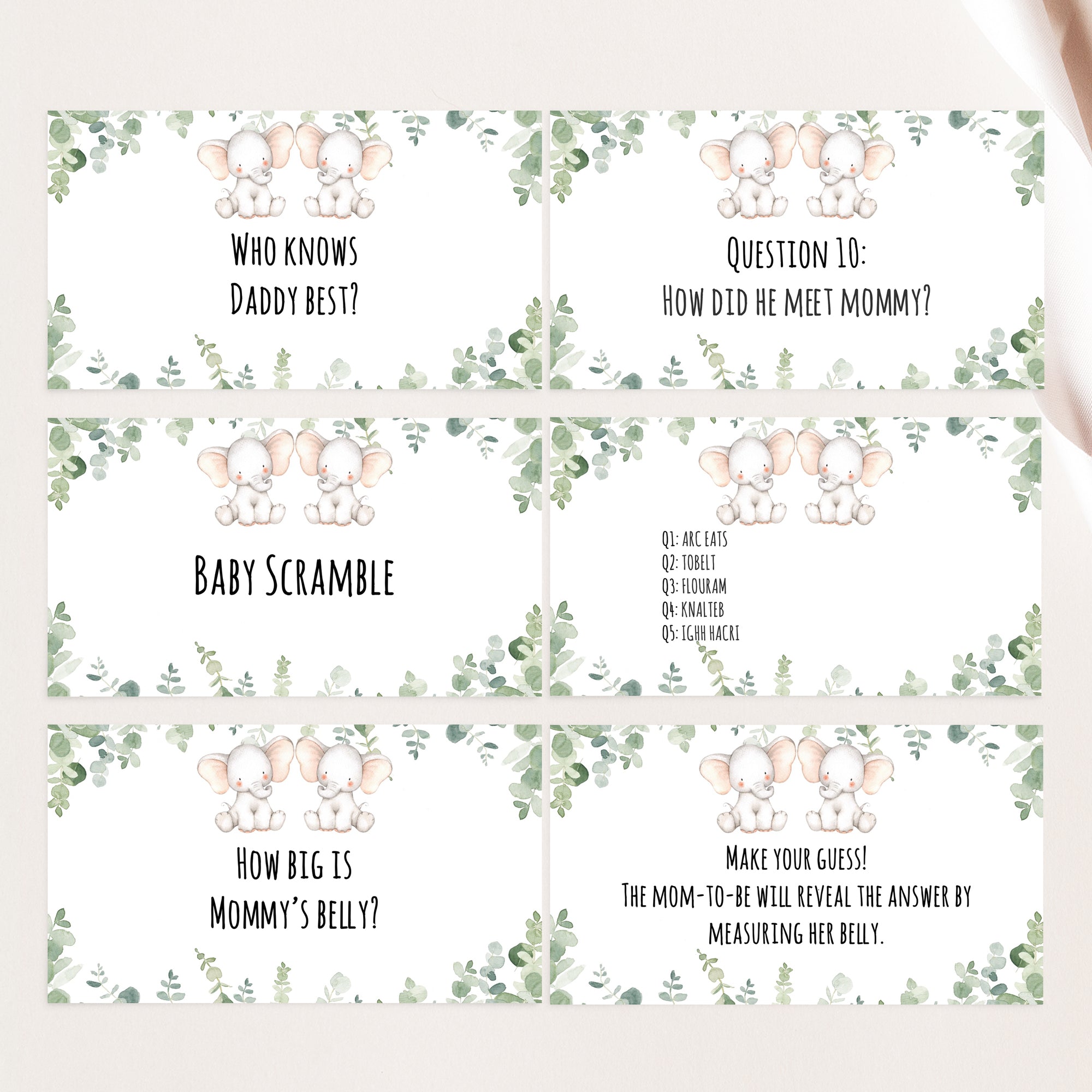 Twin Elephants Virtual Baby Shower Games