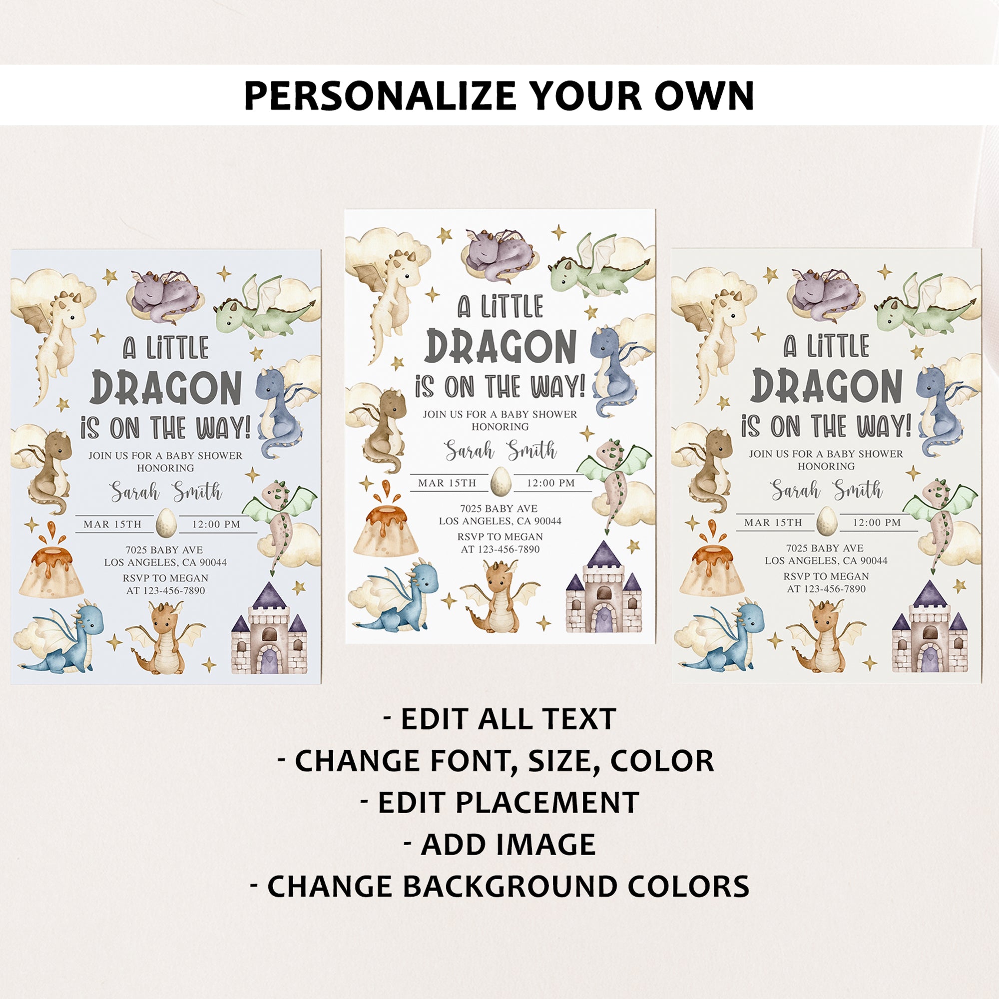 Complete Colorful Dragon Baby Shower Bundle