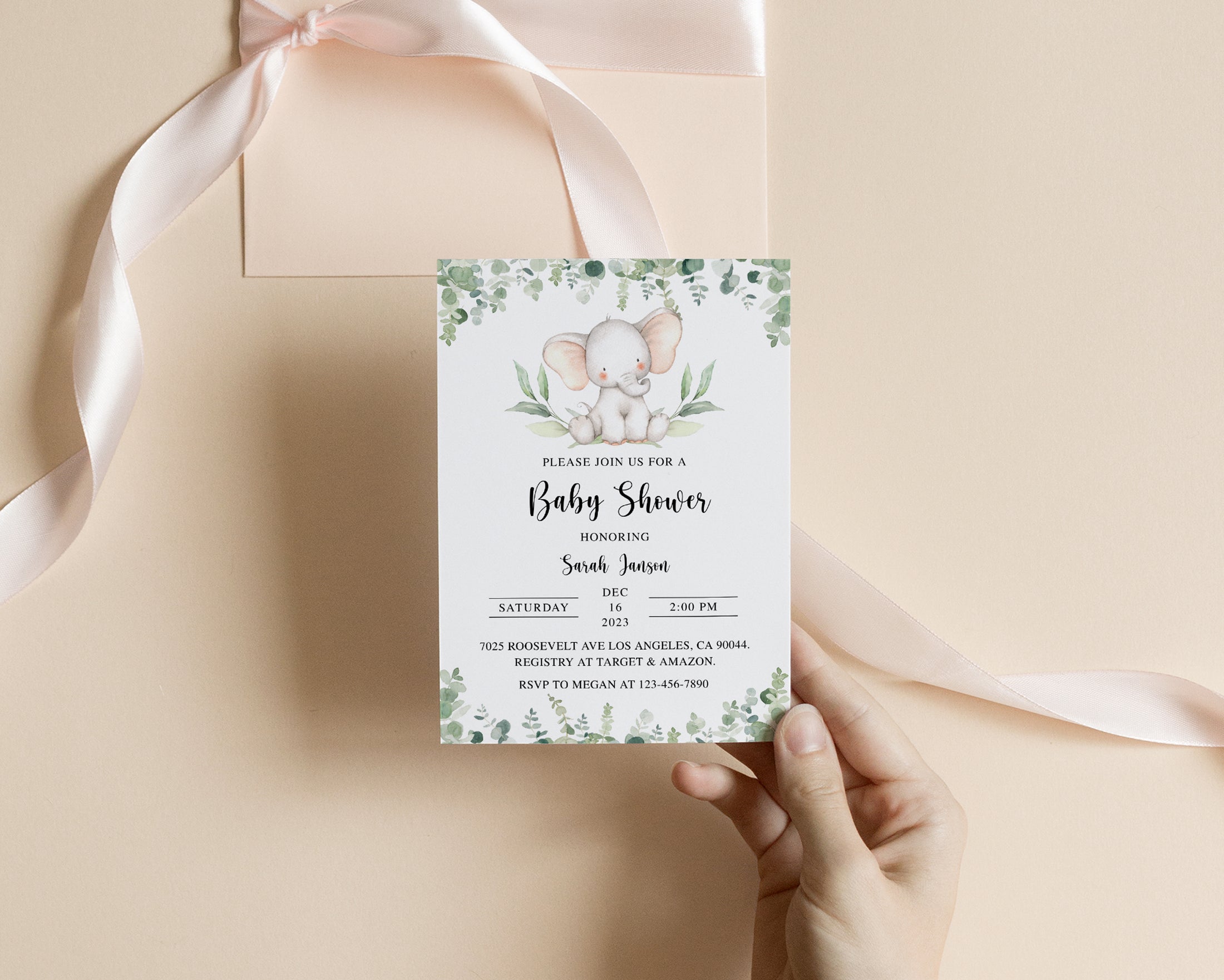 Elephant Baby Shower Invite & Games