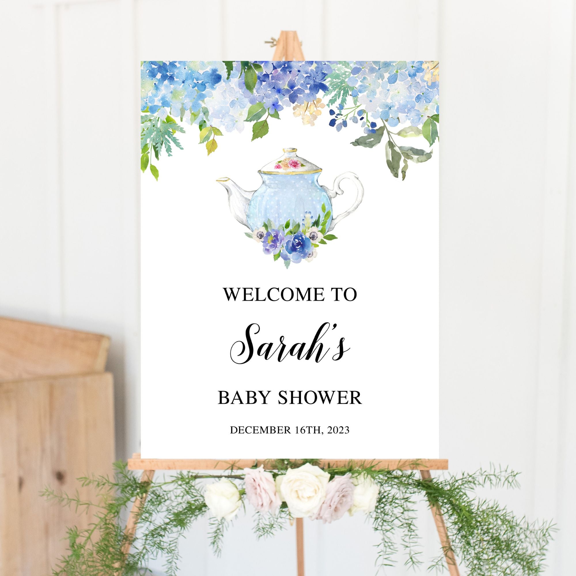 Blue Tea Party Baby Shower Welcome Sign