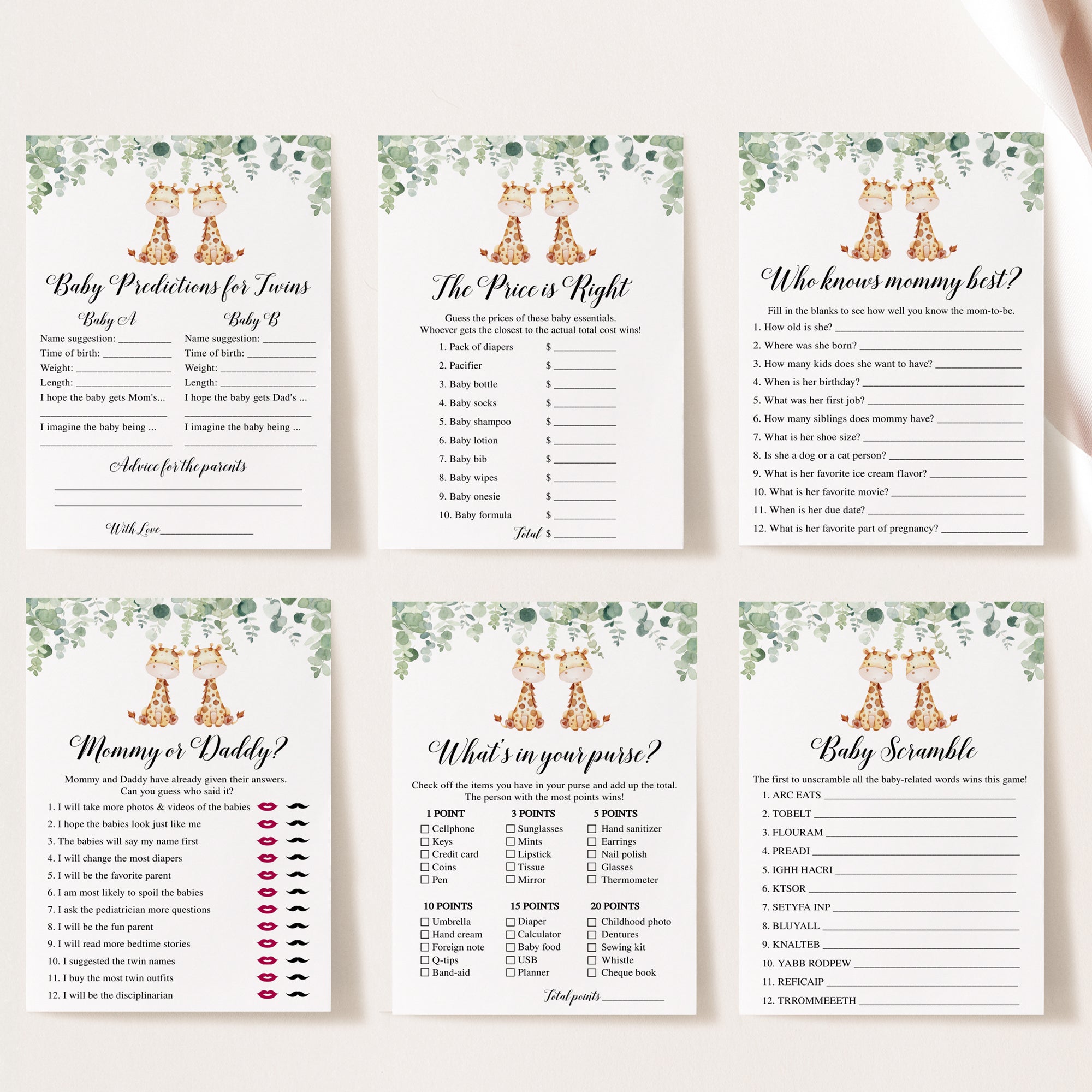 14 Twin Giraffes Baby Shower Games