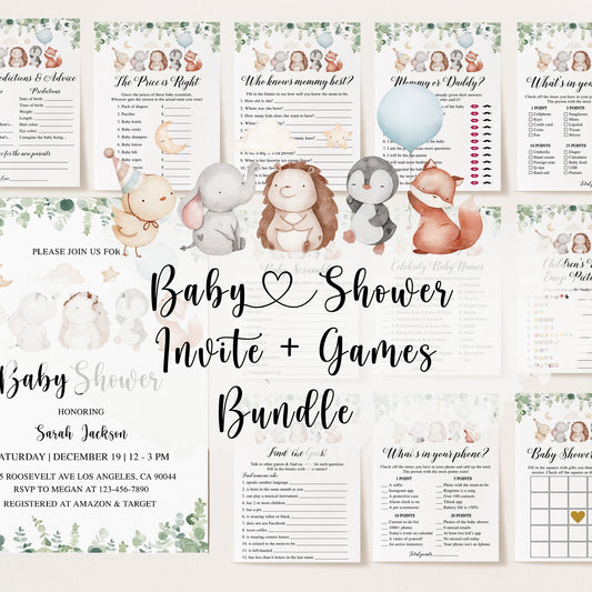 Baby Animals Baby Shower Invite & Games