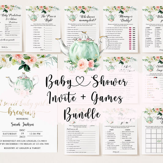 Garden Tea Party Baby Shower Invite & Games