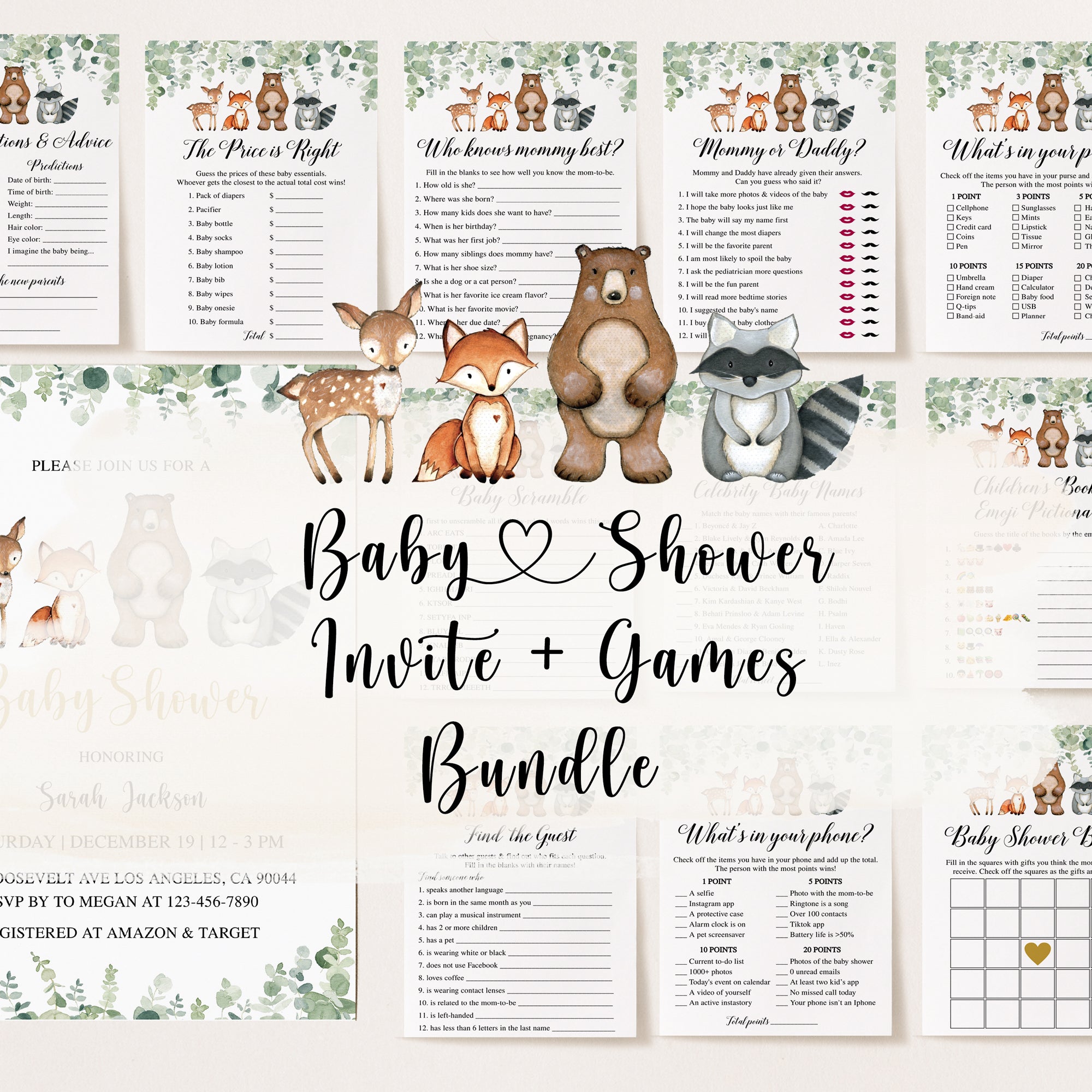 Woodland Baby Shower Invite & Games