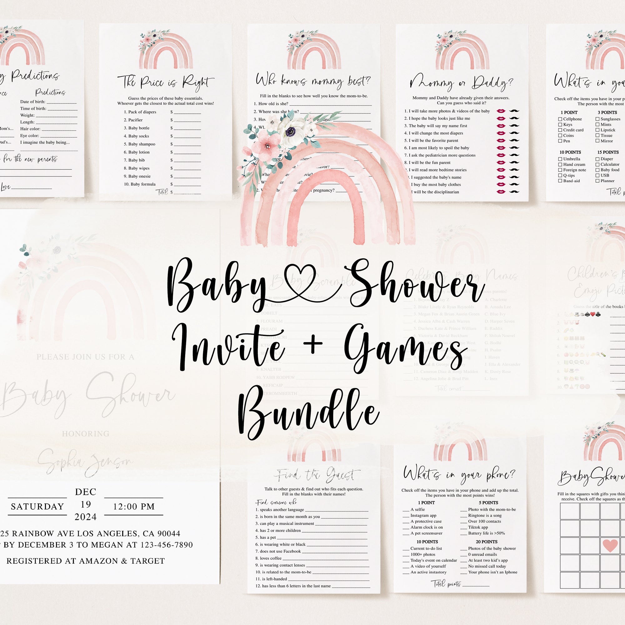 Rainbow Baby Shower Invite & Games