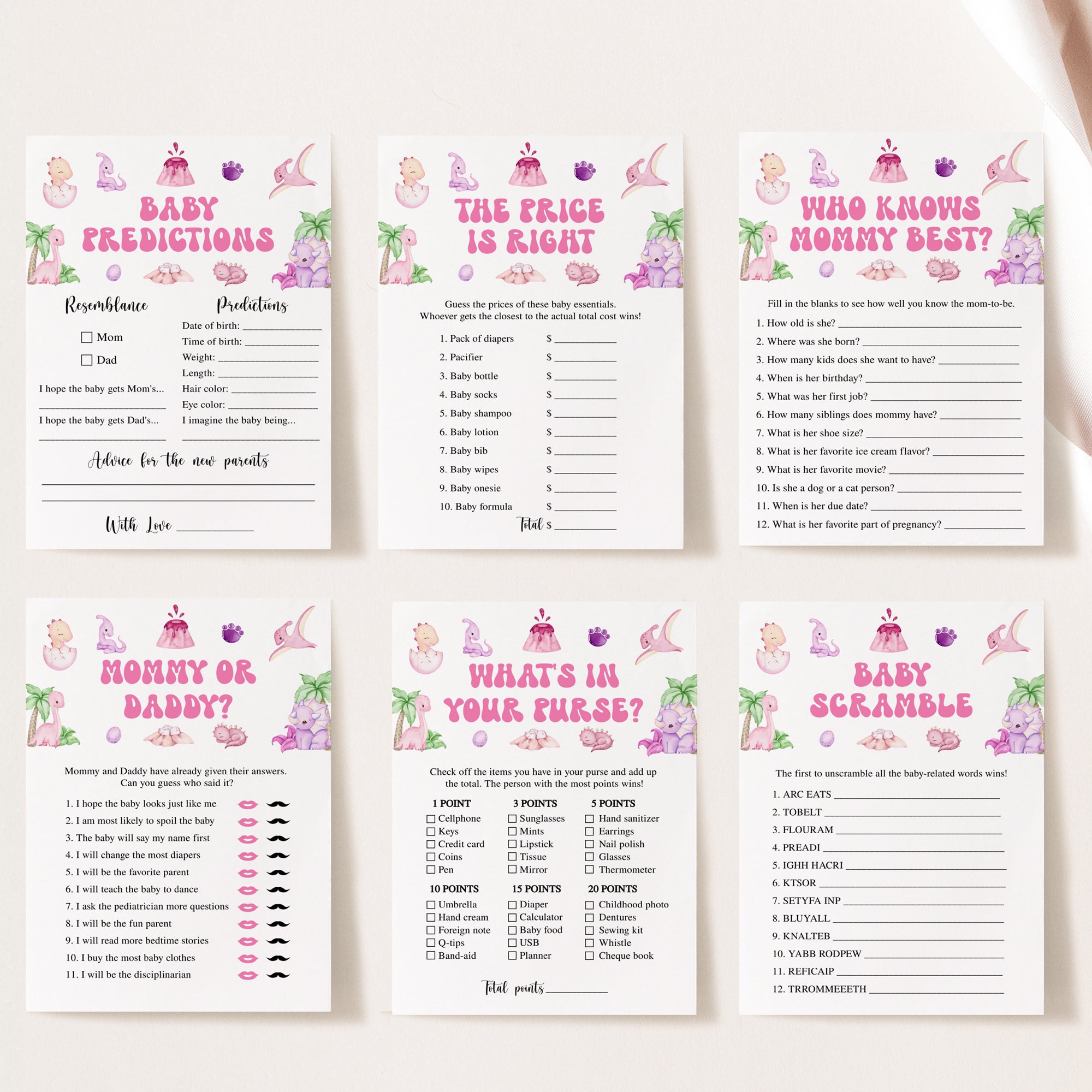 14 Girl Dinosaurs Baby Shower Games