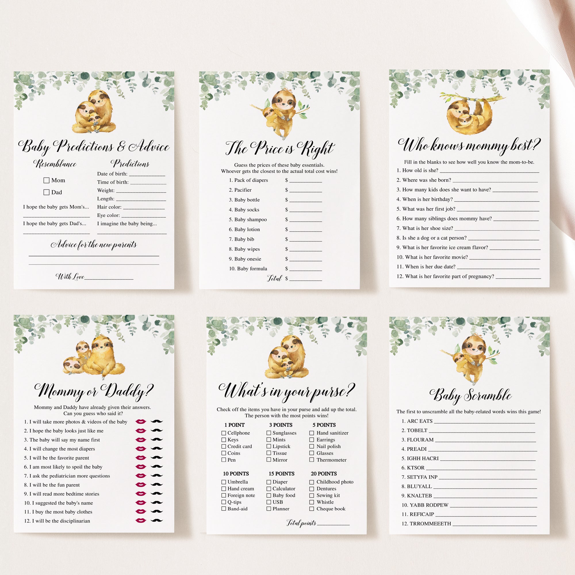 14 Sloth Family Baby Shower Games