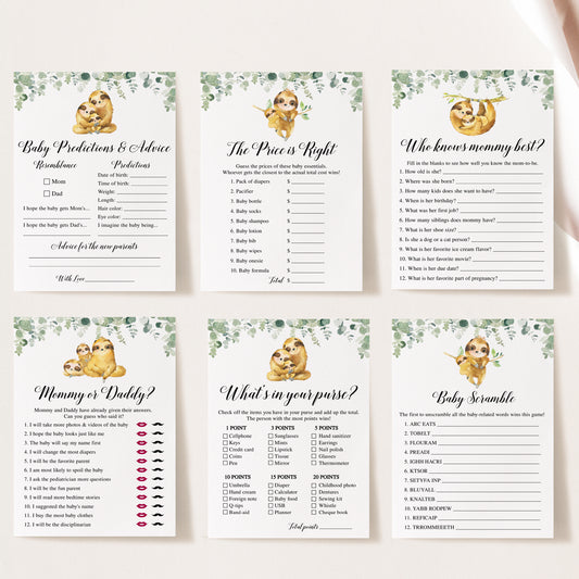 14 Sloth Family Baby Shower Games