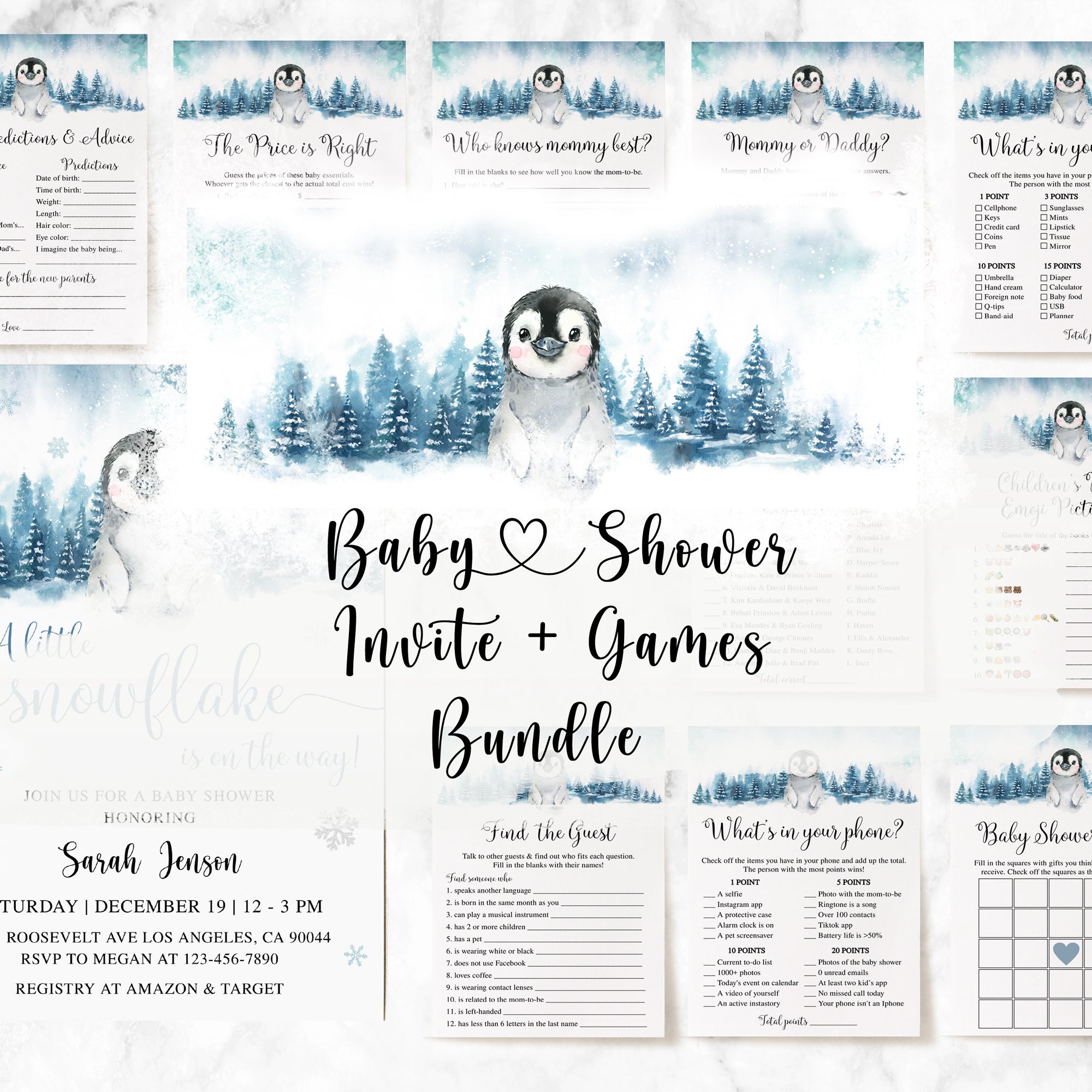 Penguin Baby Shower Invite & Games