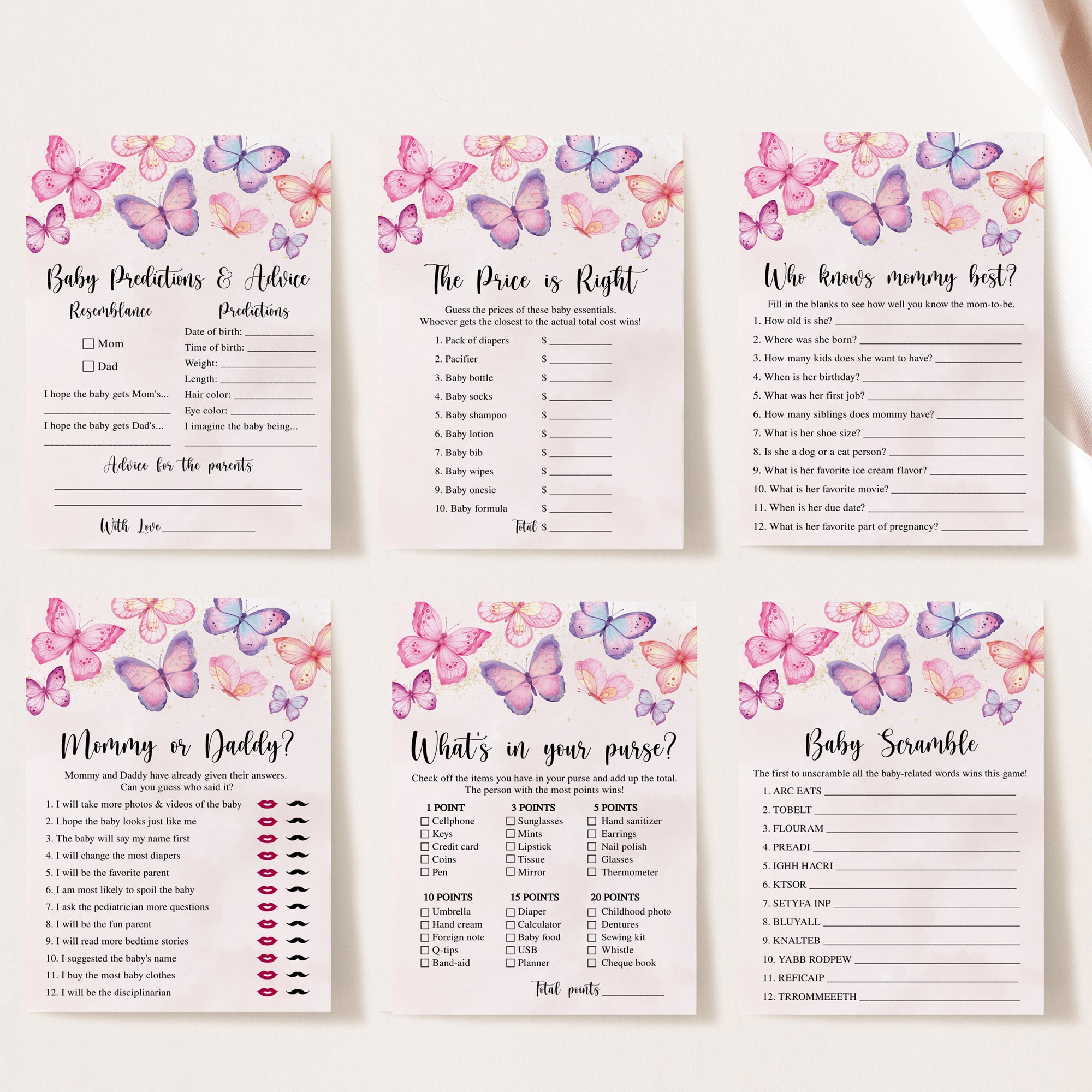 14 Butterflies Baby Shower Games