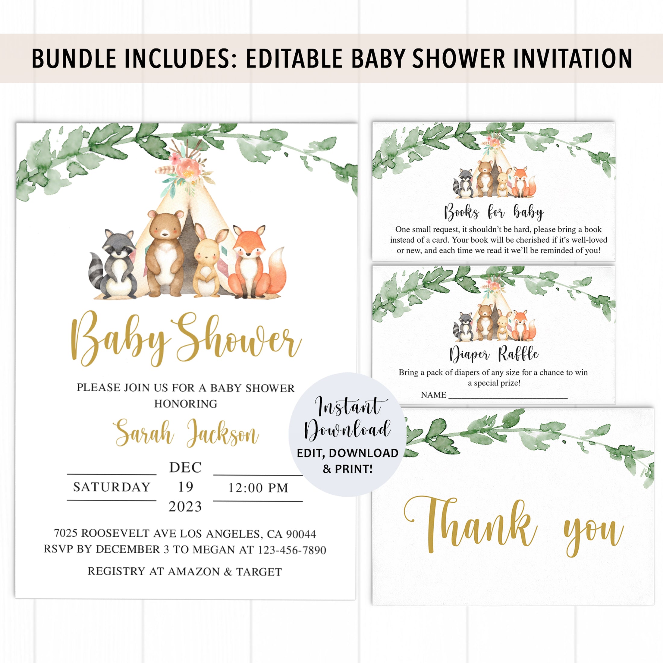 Complete Woodland Baby Shower Bundle