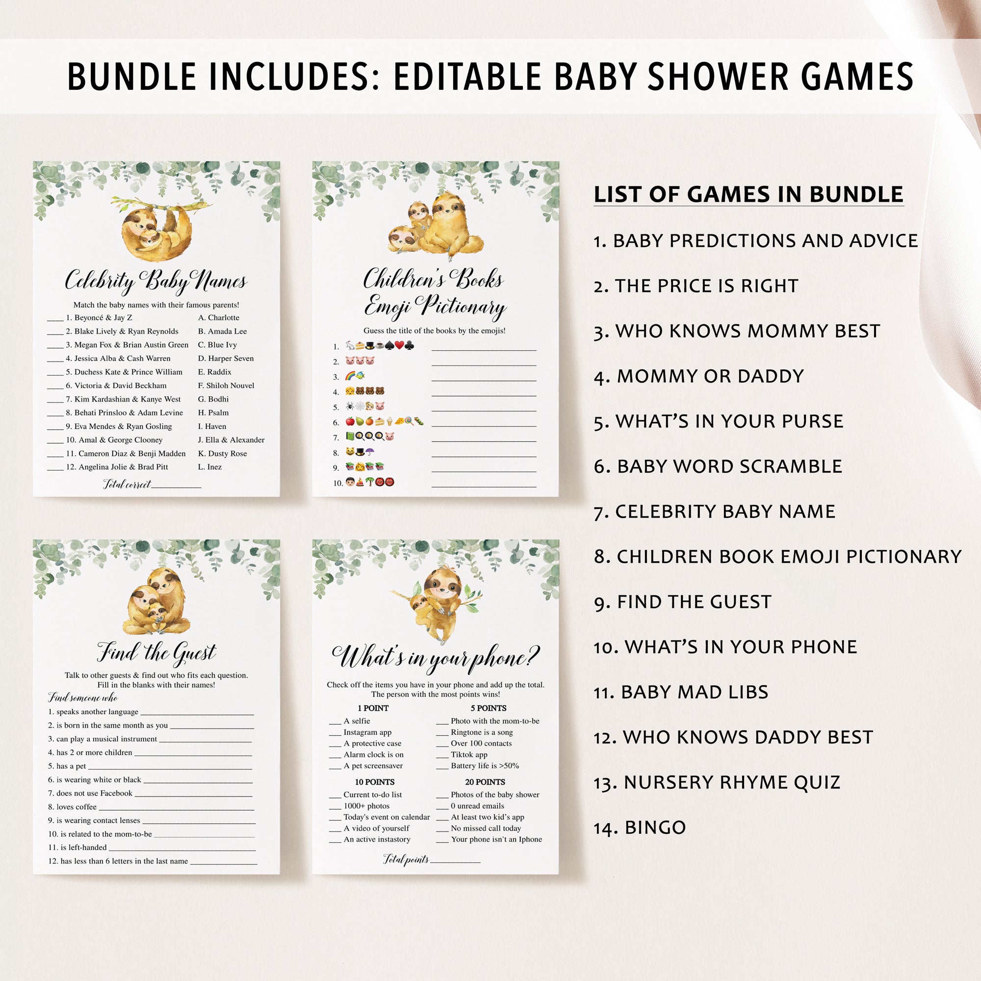 14 Sloth Family Baby Shower Games