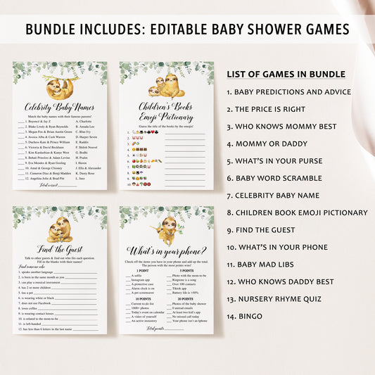 14 Sloth Family Baby Shower Games