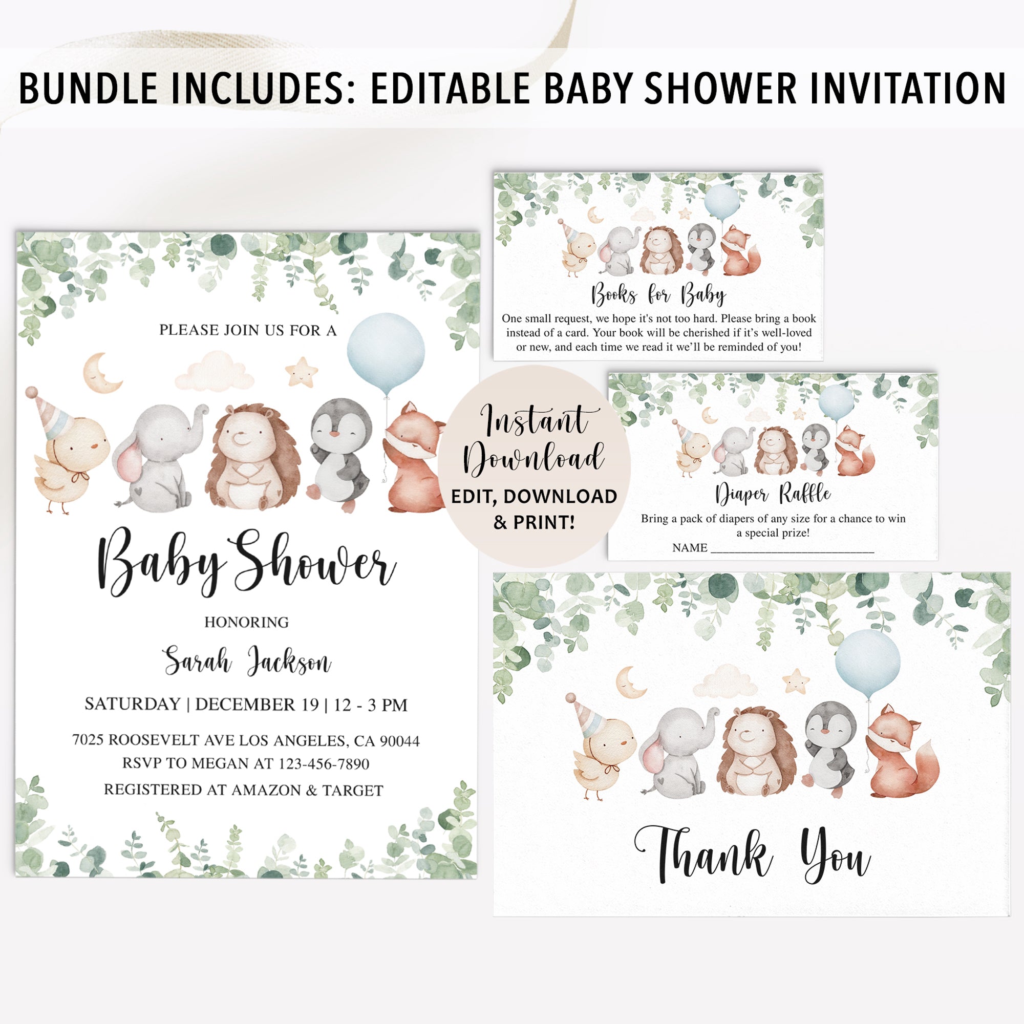 Baby Animals Baby Shower Invite & Games