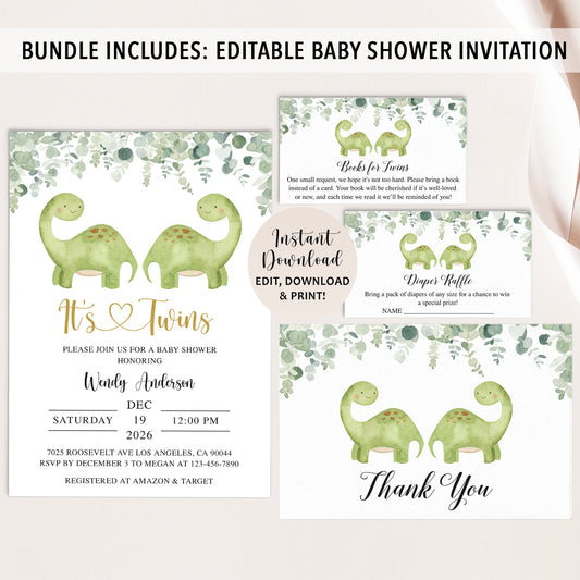 Complete Twin Dinosaurs Baby Shower Bundle