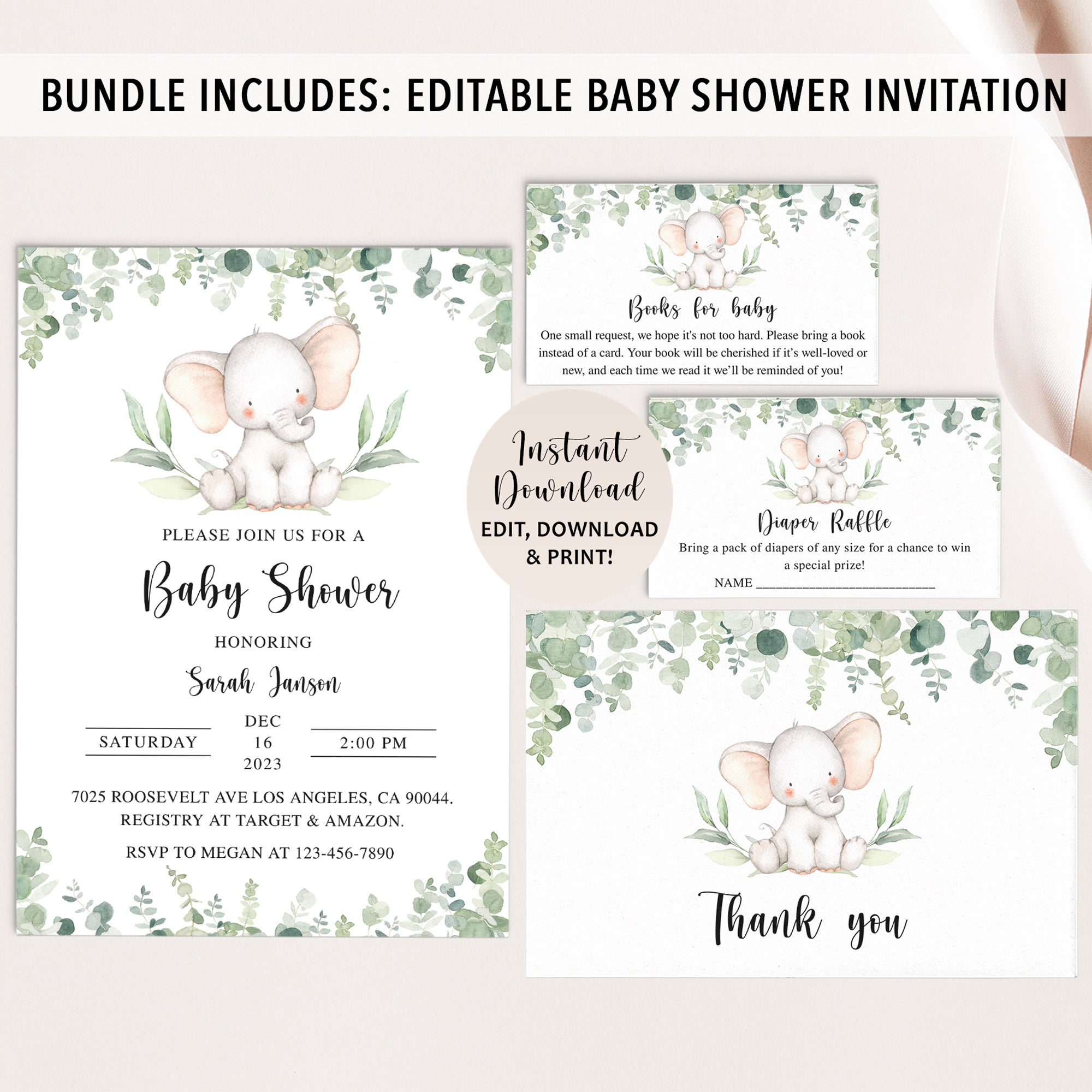 Elephant Baby Shower Invite & Games