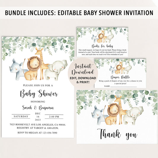 Safari Baby Shower Invite & Games