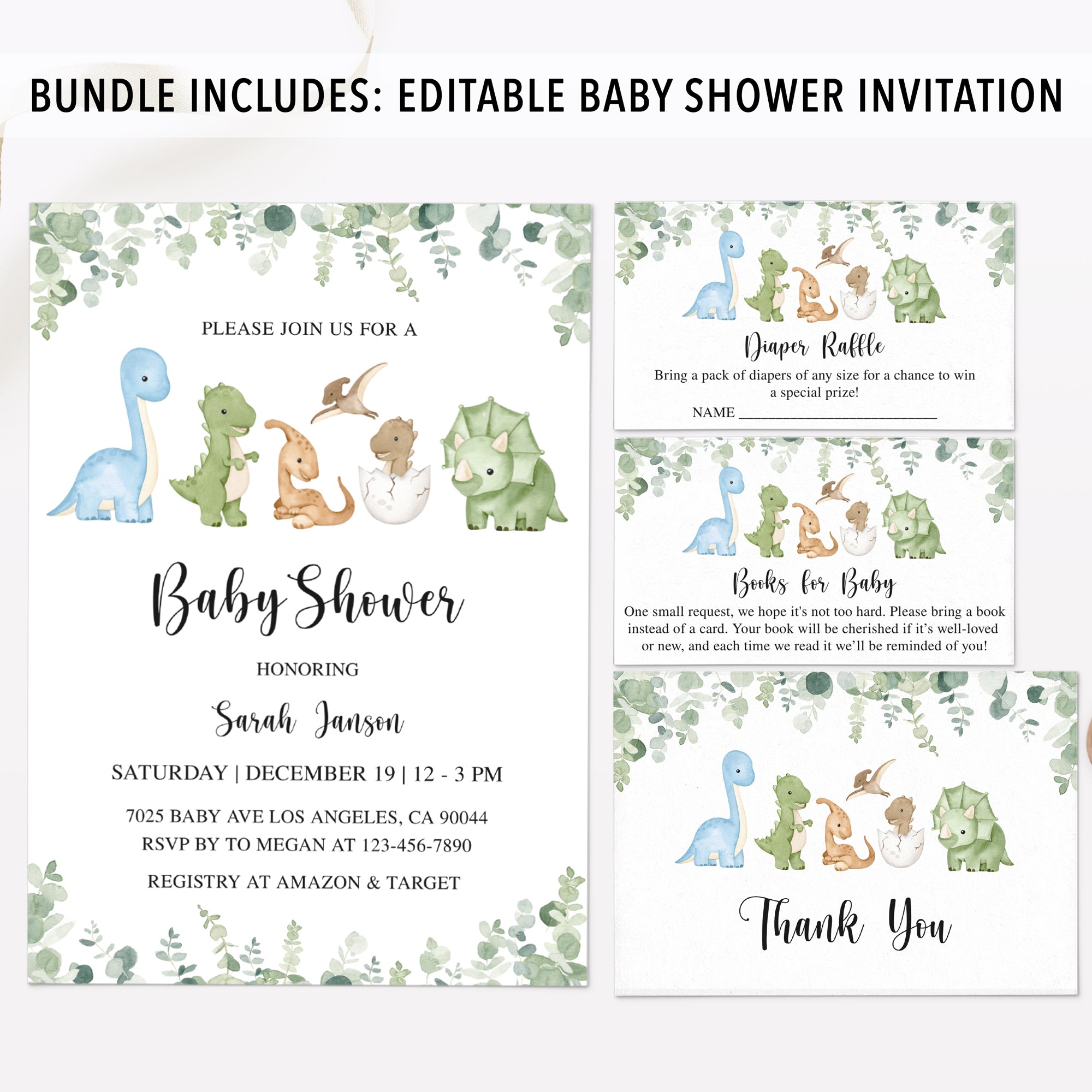 Complete Cute Dinosaur Baby Shower Bundle