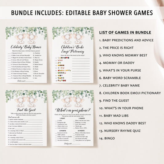 14 Twin Elephants Baby Shower Games