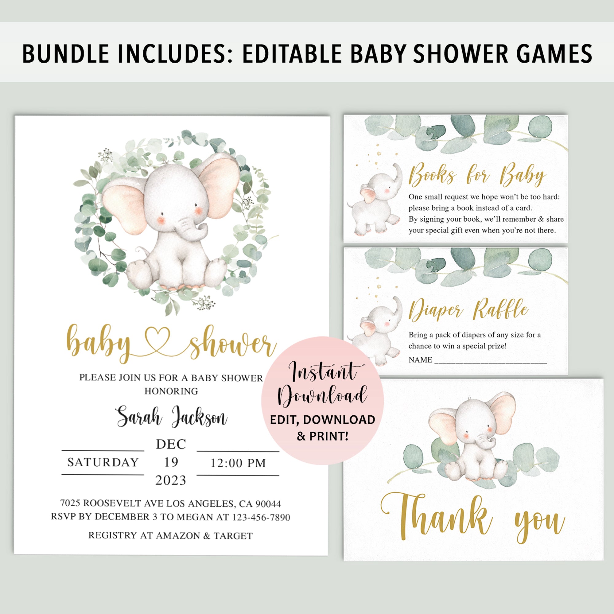 Complete Elephant Baby Shower Bundle