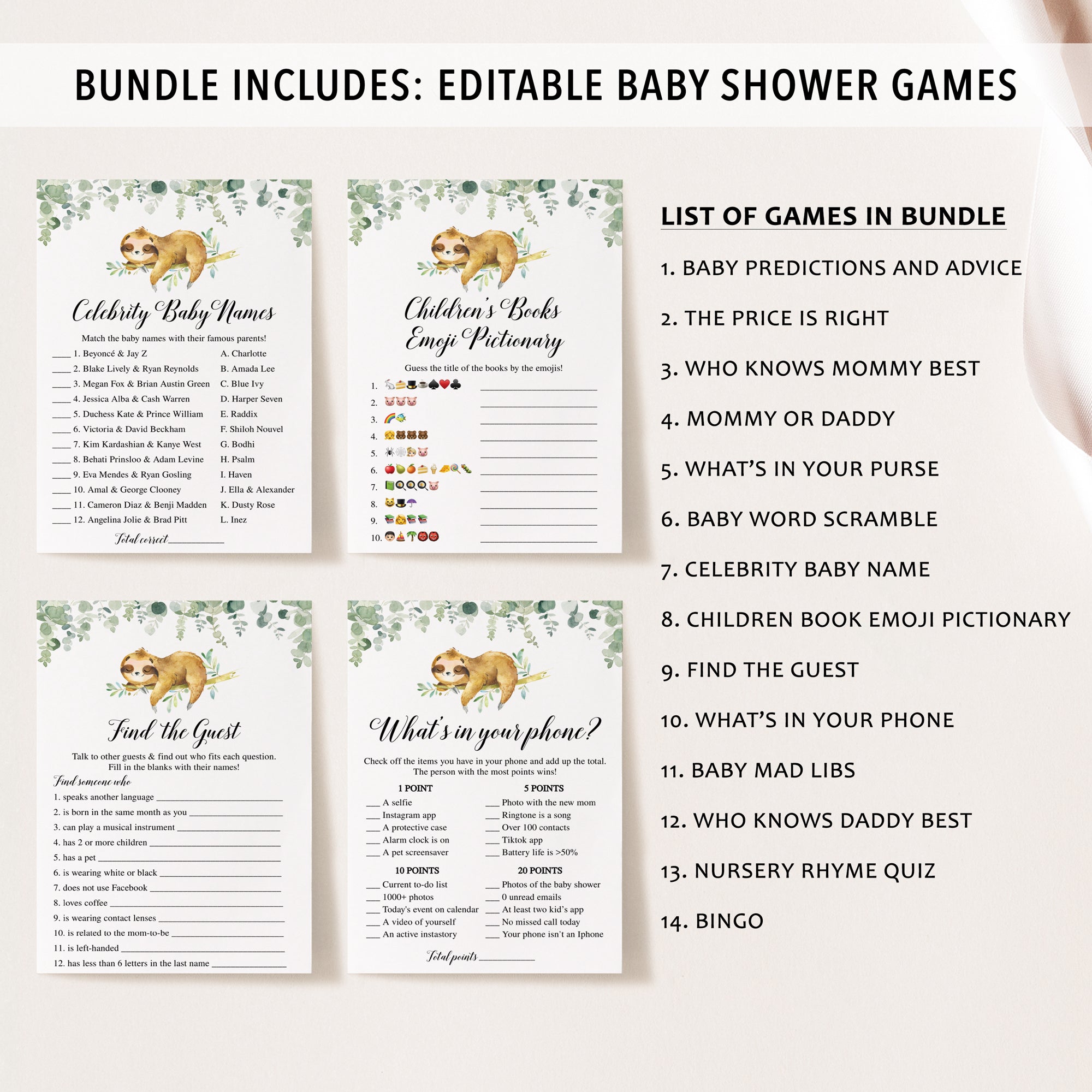 14 Sloth Baby Shower Games