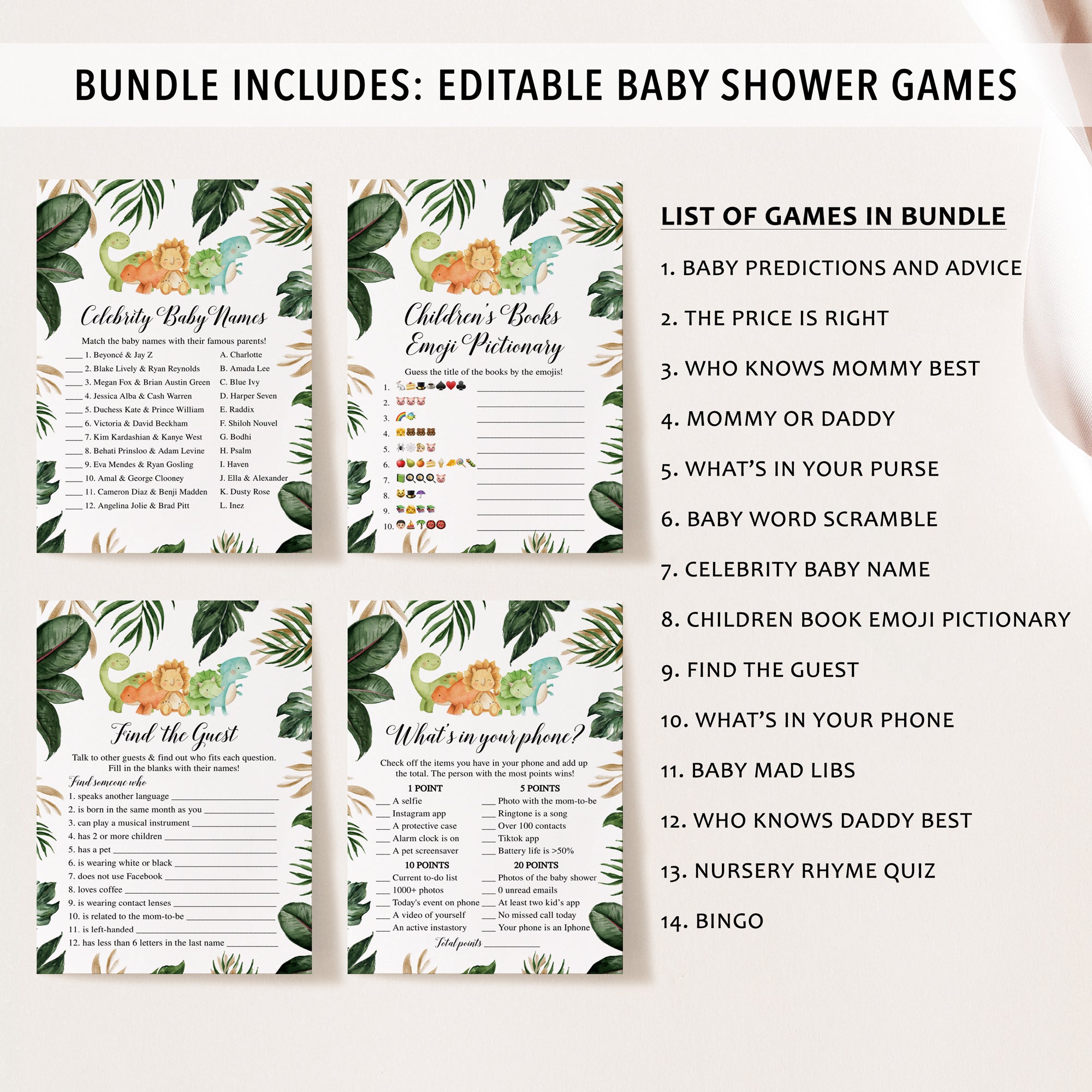 14 Tropical Dinosaur Baby Shower Games