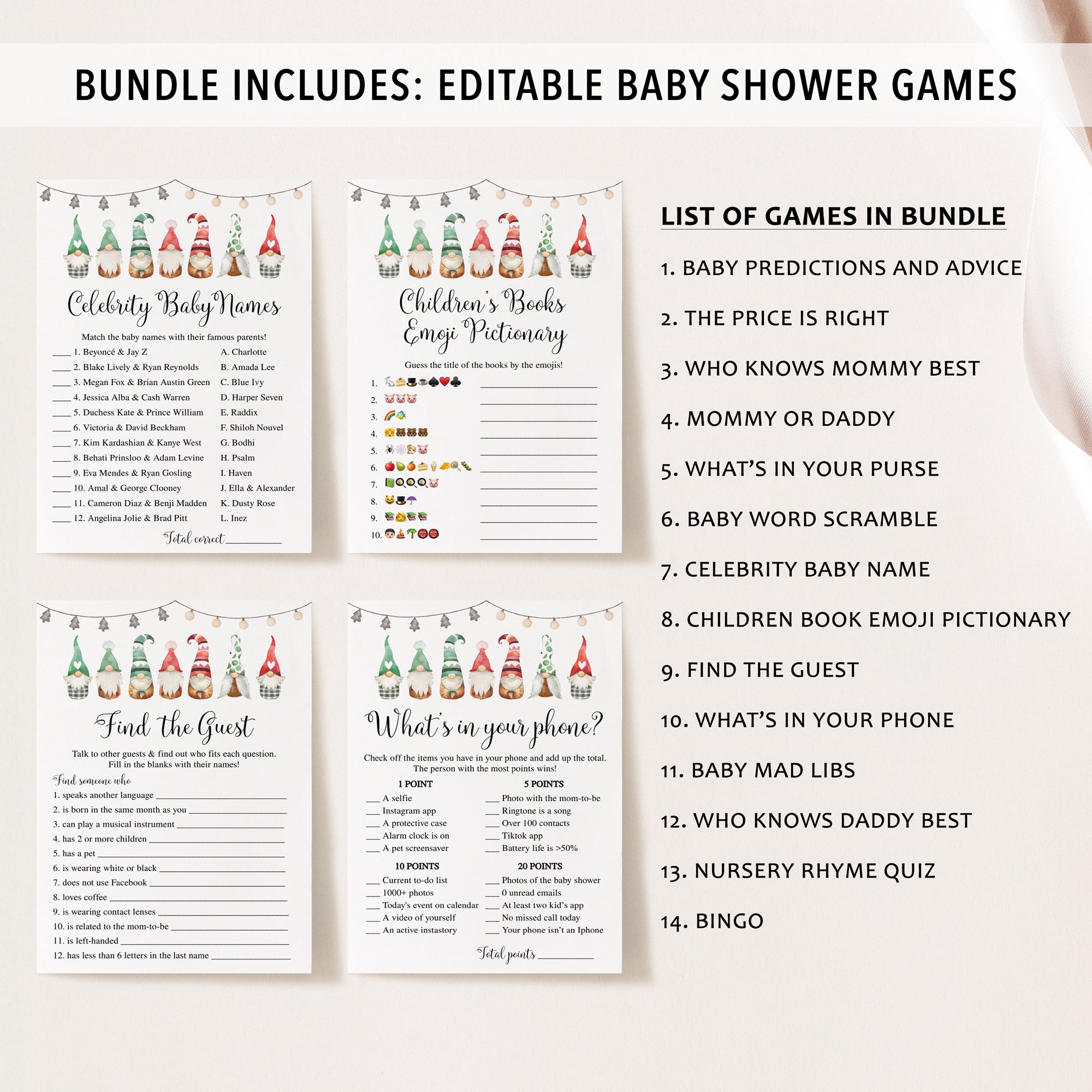 14 Gnomes Baby Shower Games