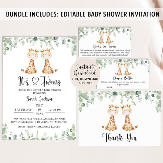 Complete Twin Giraffes Baby Shower Bundle