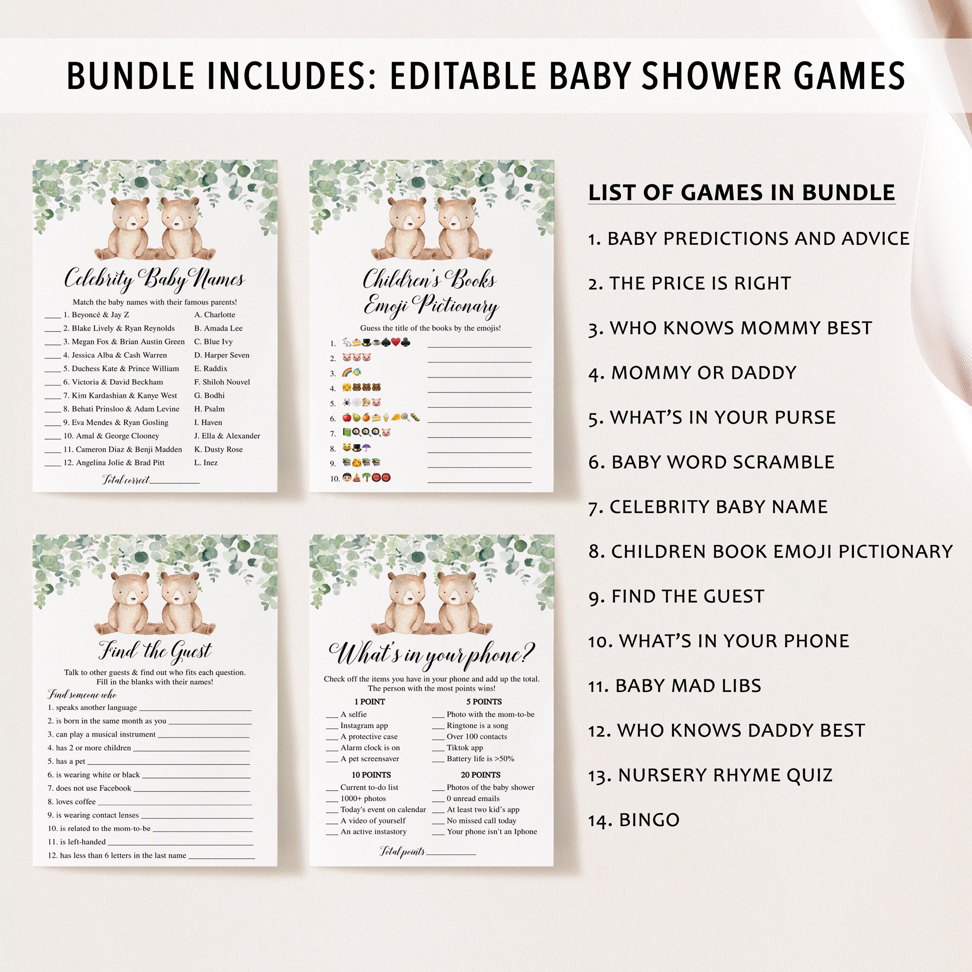 14 Twin Bears Baby Shower Games