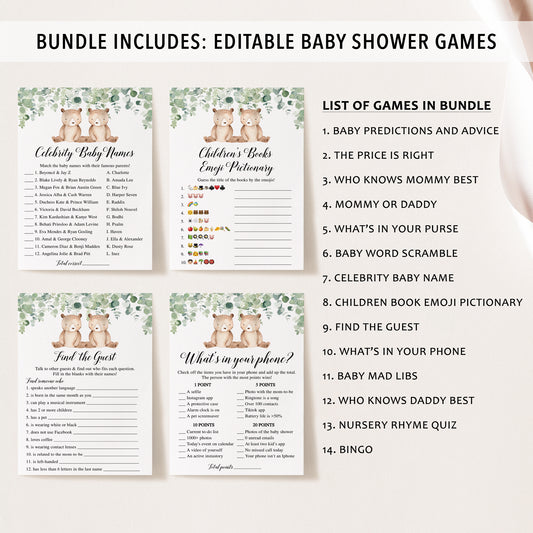 14 Twin Bears Baby Shower Games