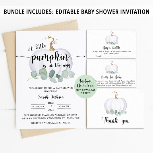 Complete Greenery Pumpkin Baby Shower Bundle