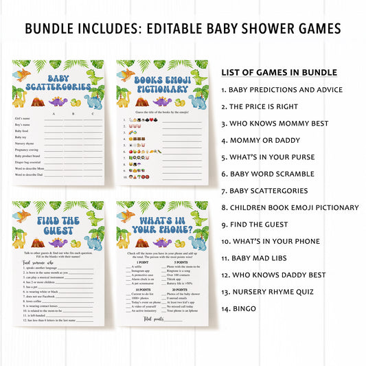 14 Colorful Dinosaurs Baby Shower Games