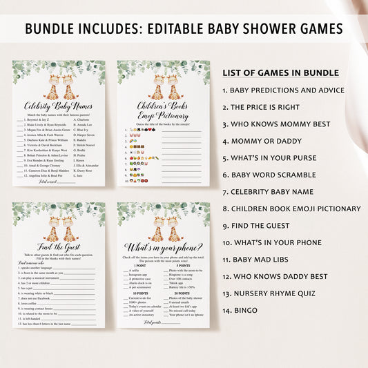 14 Twin Giraffes Baby Shower Games