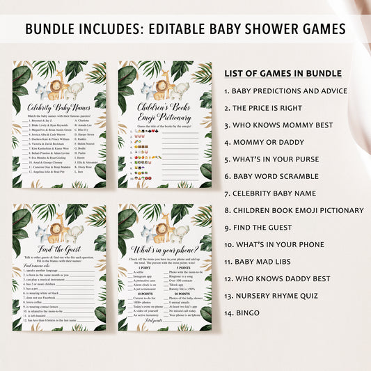 14 Jungle Animals Baby Shower Games