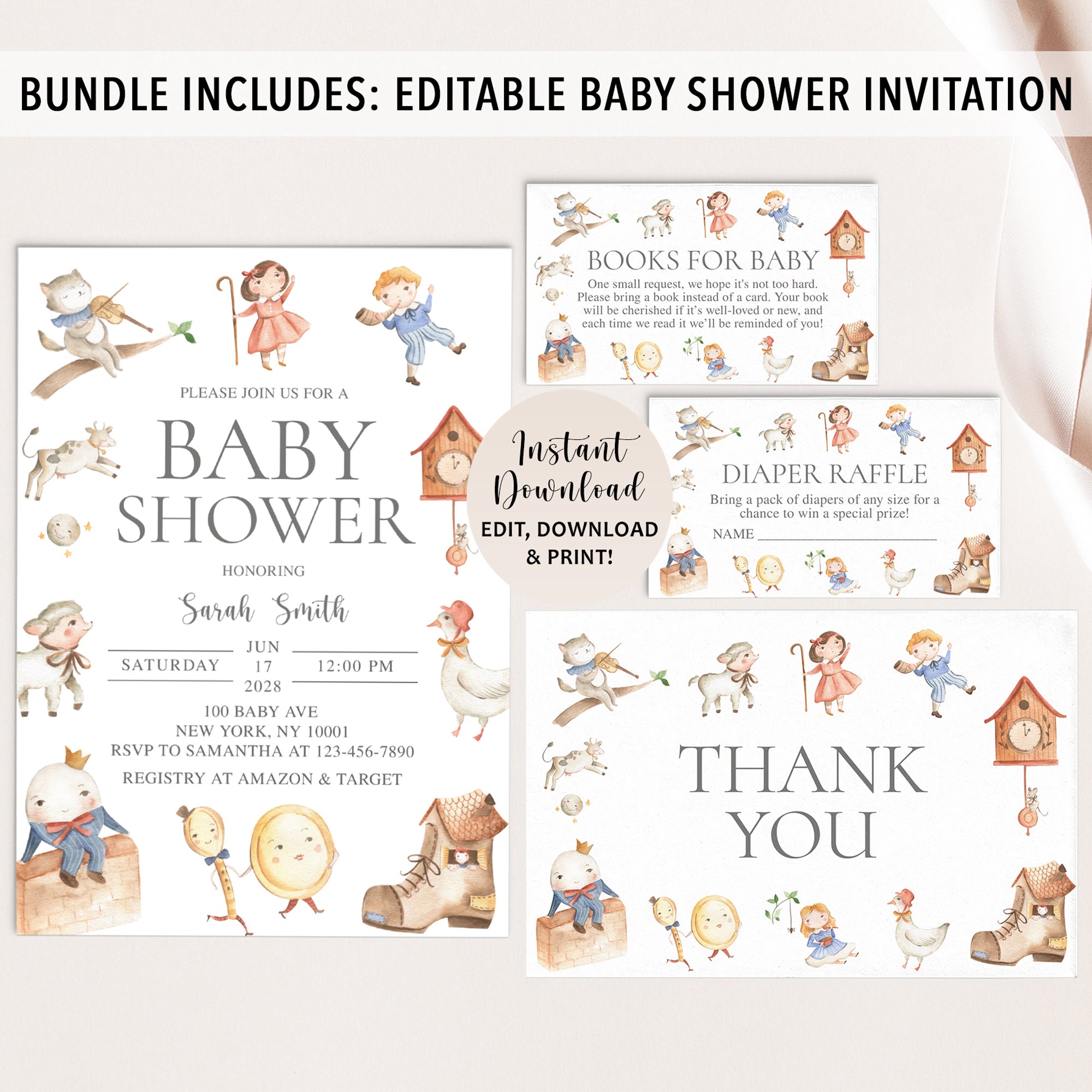 Nursery Rhyme Baby Shower Invite & Games