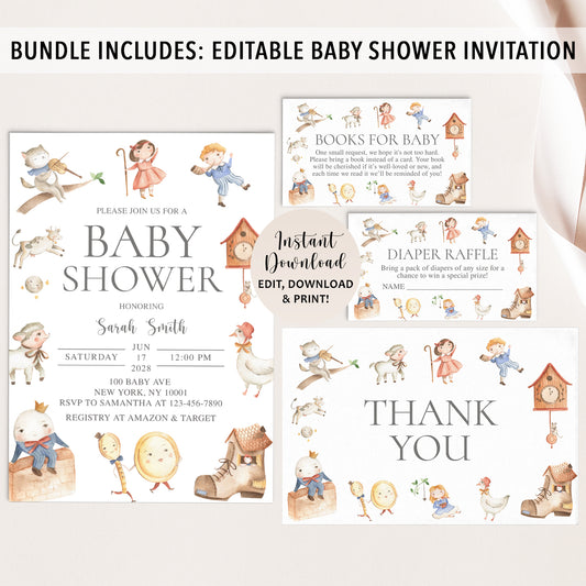 Nursery Rhyme Baby Shower Invite & Games