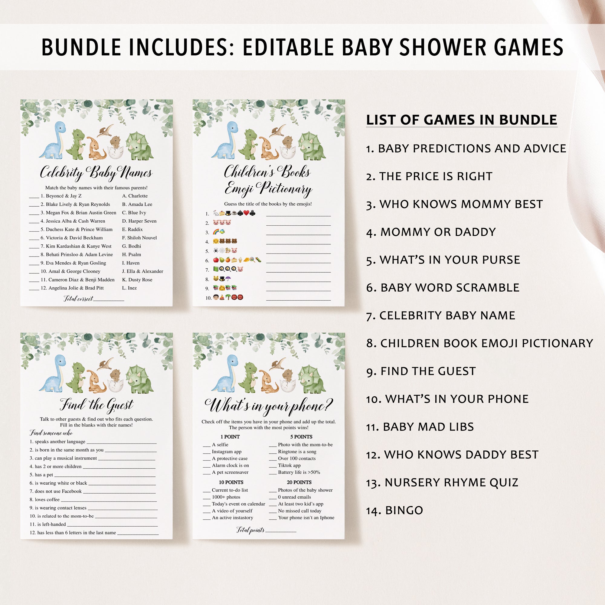 14 Cute Dinosaurs Baby Shower Games