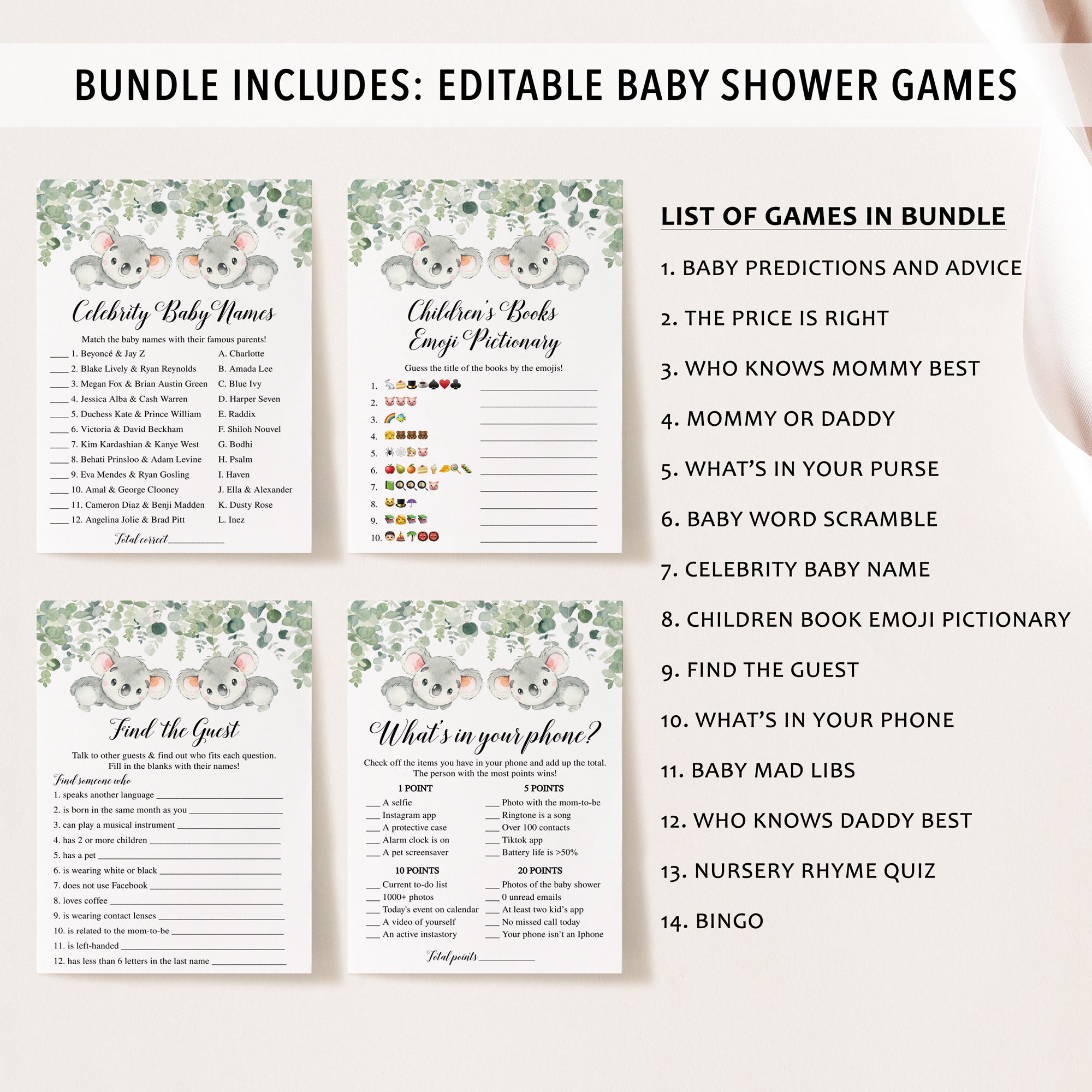 14 Twin Koala Baby Shower Games