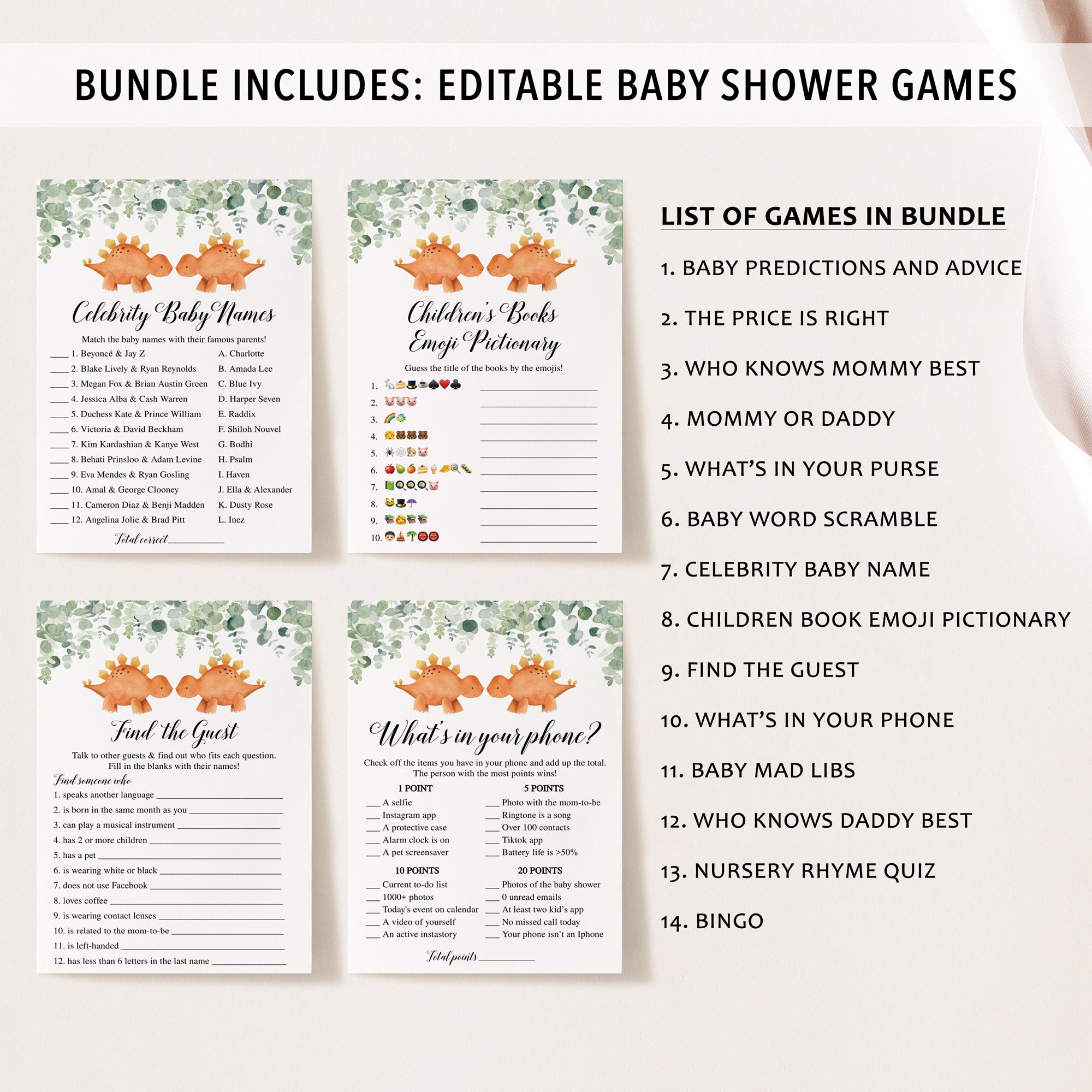 14 Twin Triceratops  Baby Shower Games