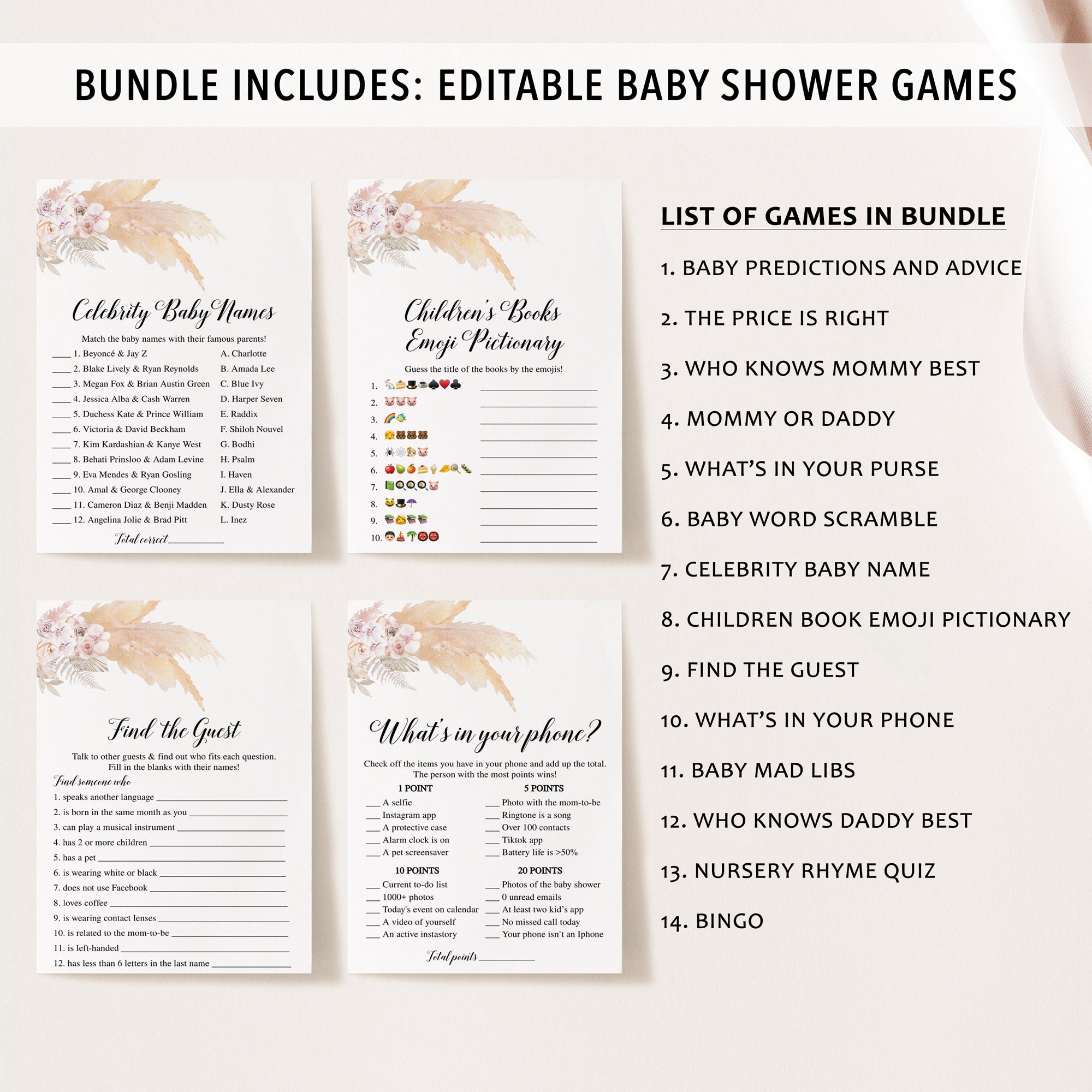 14 Pampas Baby Shower Games